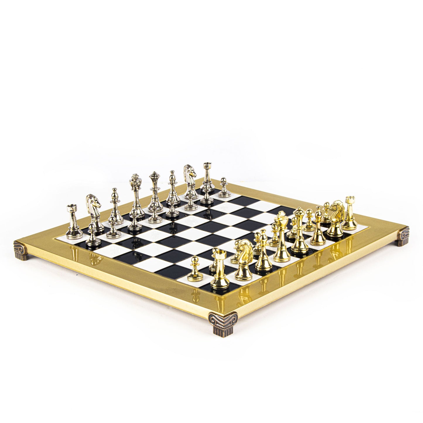 CLASSIC METAL STAUNTON CHESS SET with gold/silver chessmen and bronze chessboard 36 x 36cm (Medium) - Premium Chess from MANOPOULOS Chess & Backgammon - Just €210! Shop now at MANOPOULOS Chess & Backgammon