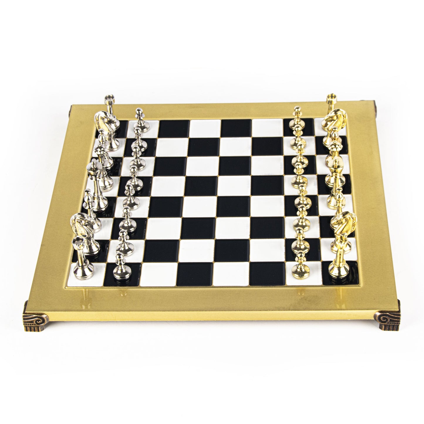 CLASSIC METAL STAUNTON CHESS SET with gold/silver chessmen and bronze chessboard 36 x 36cm (Medium) - Premium Chess from MANOPOULOS Chess & Backgammon - Just €210! Shop now at MANOPOULOS Chess & Backgammon