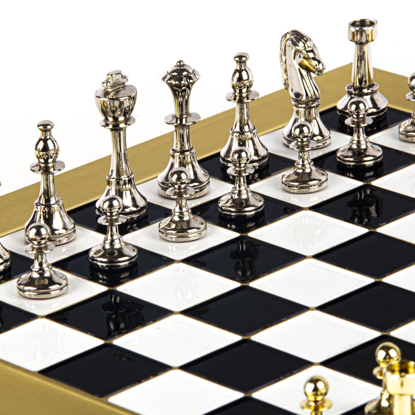 CLASSIC METAL STAUNTON CHESS SET with gold/silver chessmen and bronze chessboard 36 x 36cm (Medium) - Premium Chess from MANOPOULOS Chess & Backgammon - Just €210! Shop now at MANOPOULOS Chess & Backgammon