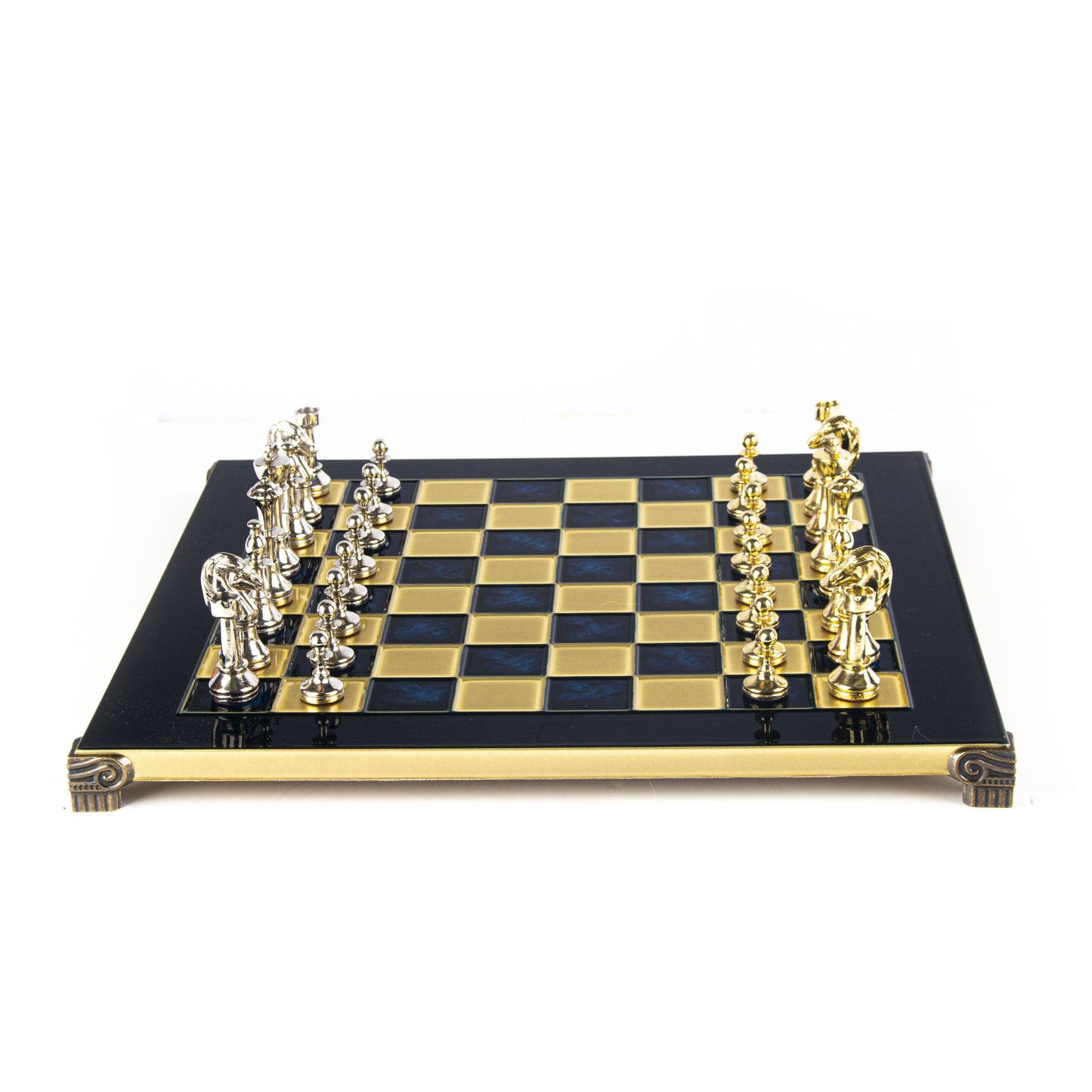 CLASSIC METAL STAUNTON CHESS SET with gold/silver chessmen and bronze chessboard 36 x 36cm (Medium) - Premium Chess from MANOPOULOS Chess & Backgammon - Just €210! Shop now at MANOPOULOS Chess & Backgammon