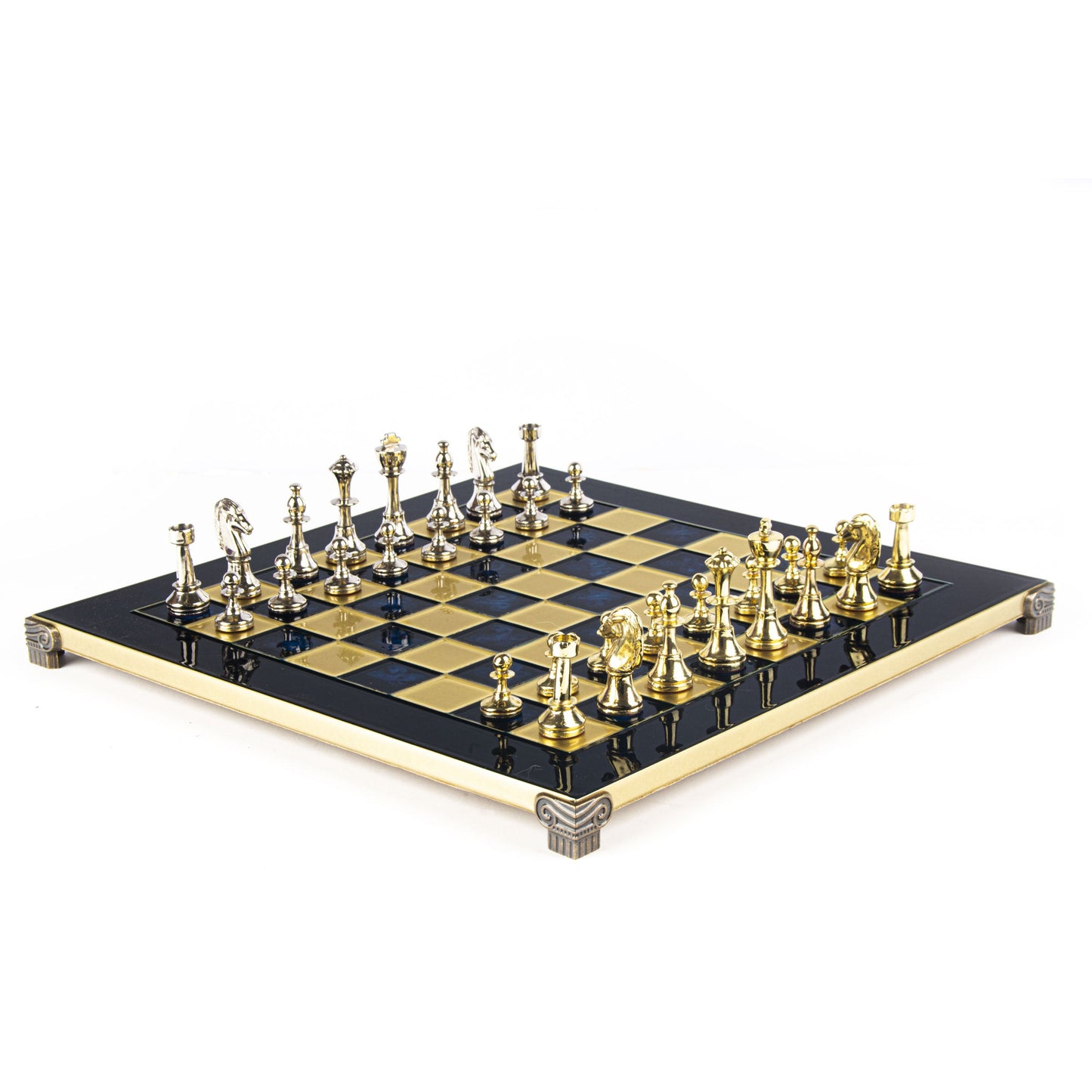 CLASSIC METAL STAUNTON CHESS SET with gold/silver chessmen and bronze chessboard 36 x 36cm (Medium) - Premium Chess from MANOPOULOS Chess & Backgammon - Just €210! Shop now at MANOPOULOS Chess & Backgammon
