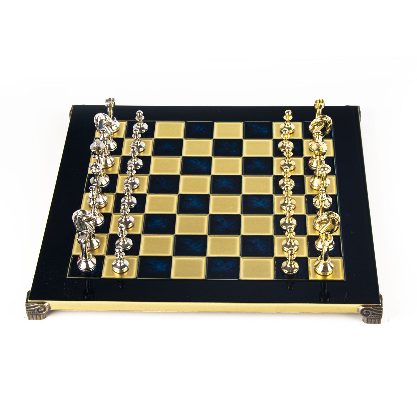 CLASSIC METAL STAUNTON CHESS SET with gold/silver chessmen and bronze chessboard 36 x 36cm (Medium) - Premium Chess from MANOPOULOS Chess & Backgammon - Just €210! Shop now at MANOPOULOS Chess & Backgammon