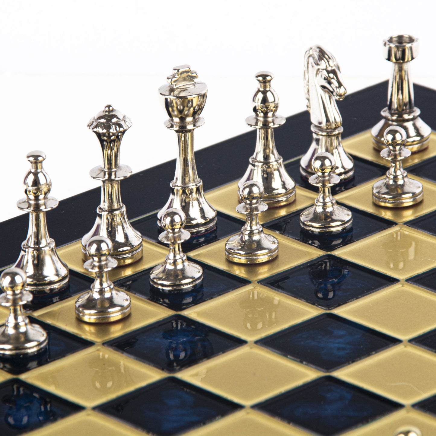 CLASSIC METAL STAUNTON CHESS SET with gold/silver chessmen and bronze chessboard 36 x 36cm (Medium) - Premium Chess from MANOPOULOS Chess & Backgammon - Just €210! Shop now at MANOPOULOS Chess & Backgammon