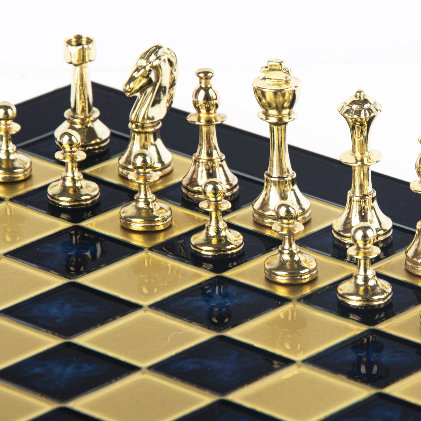 CLASSIC METAL STAUNTON CHESS SET with gold/silver chessmen and bronze chessboard 36 x 36cm (Medium) - Premium Chess from MANOPOULOS Chess & Backgammon - Just €210! Shop now at MANOPOULOS Chess & Backgammon