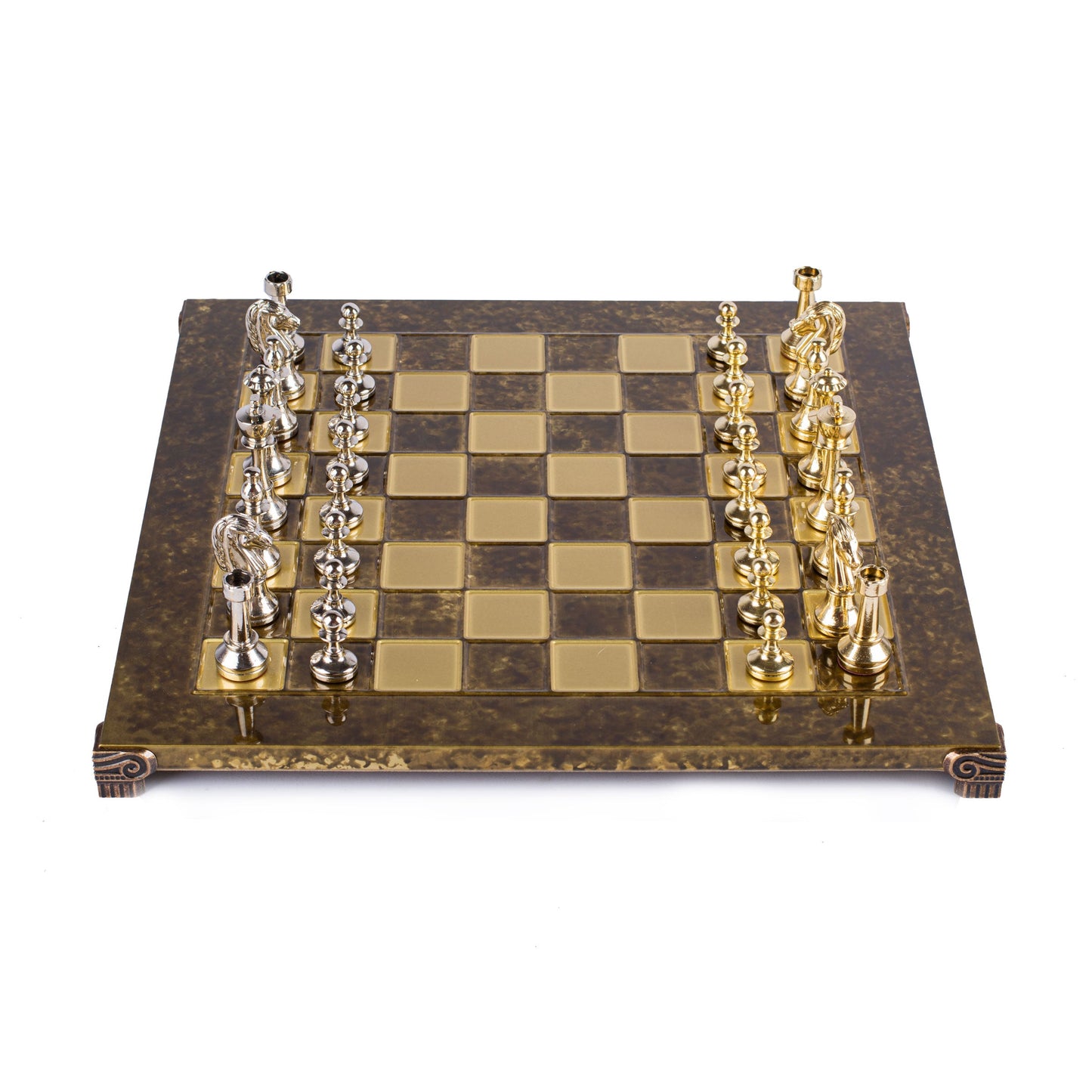 CLASSIC METAL STAUNTON CHESS SET with gold/silver chessmen and bronze chessboard 36 x 36cm (Medium) - Premium Chess from MANOPOULOS Chess & Backgammon - Just €210! Shop now at MANOPOULOS Chess & Backgammon