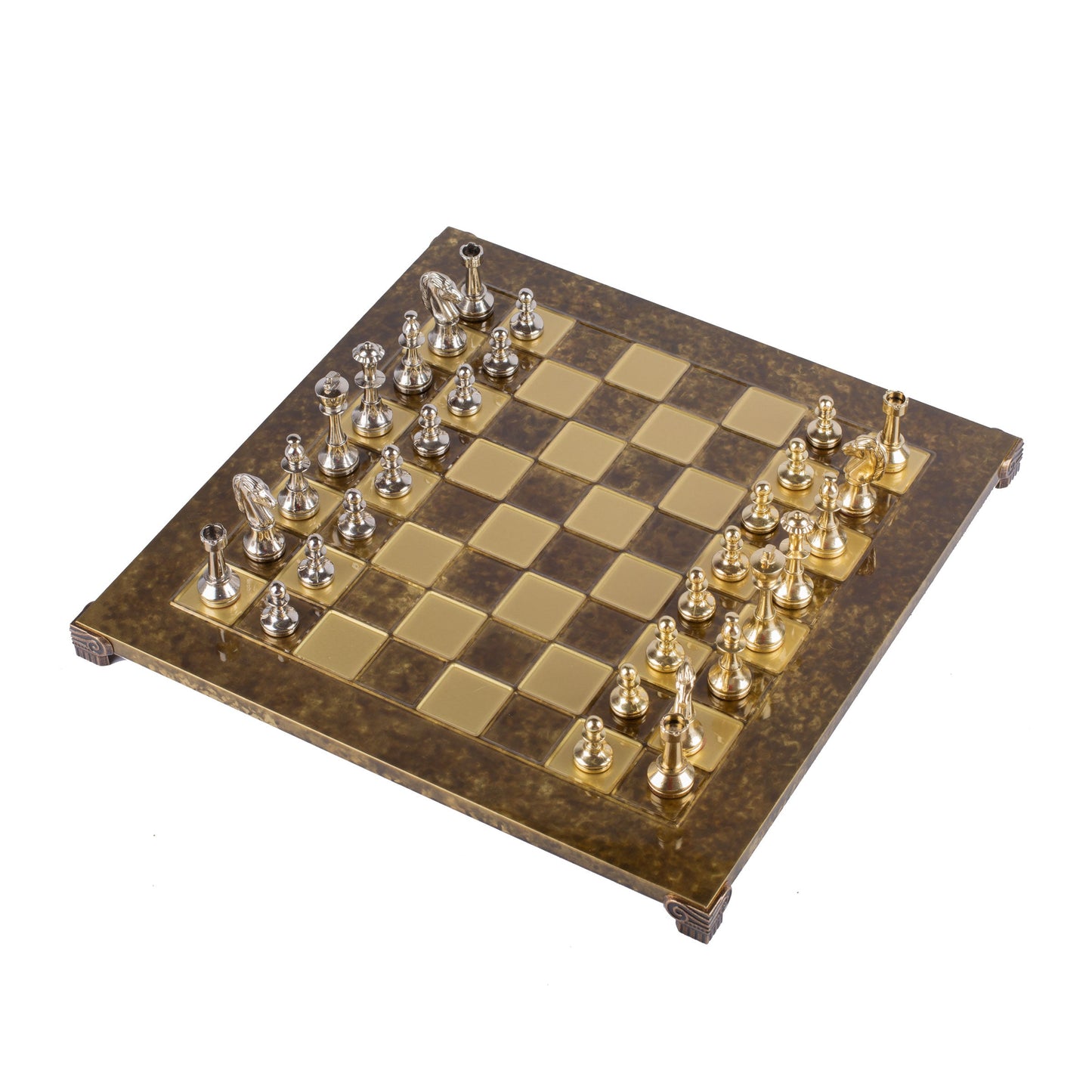 CLASSIC METAL STAUNTON CHESS SET with gold/silver chessmen and bronze chessboard 36 x 36cm (Medium) - Premium Chess from MANOPOULOS Chess & Backgammon - Just €210! Shop now at MANOPOULOS Chess & Backgammon