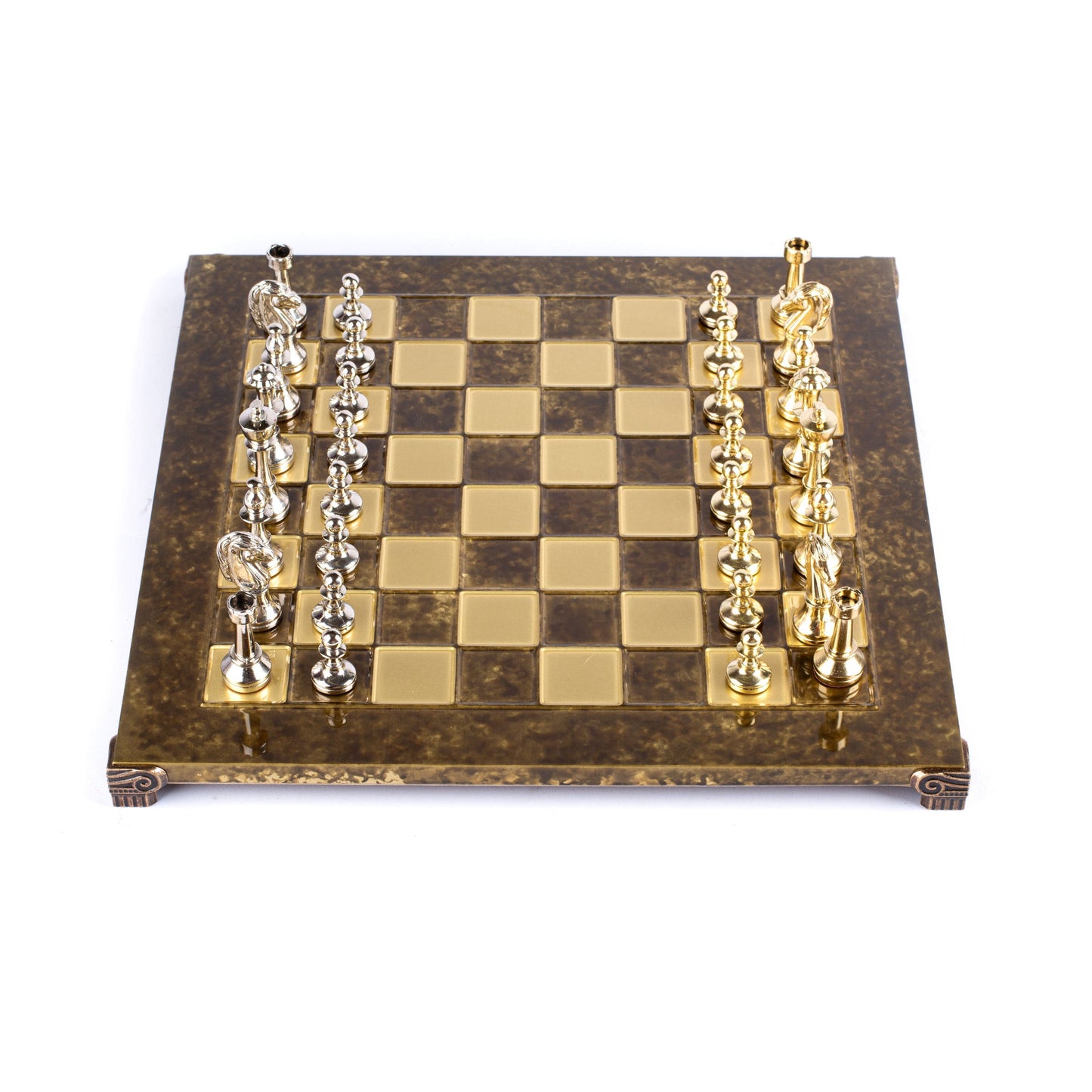 CLASSIC METAL STAUNTON CHESS SET with gold/silver chessmen and bronze chessboard 36 x 36cm (Medium) - Premium Chess from MANOPOULOS Chess & Backgammon - Just €210! Shop now at MANOPOULOS Chess & Backgammon
