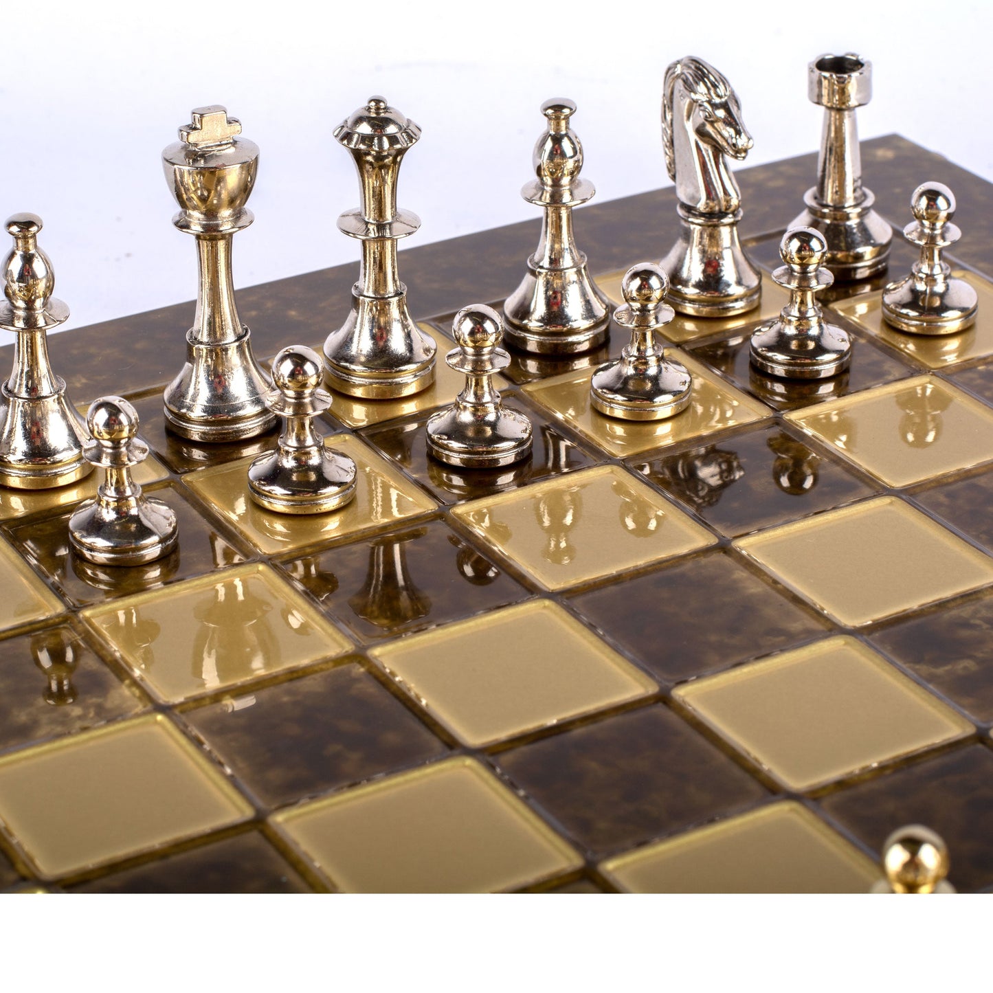 CLASSIC METAL STAUNTON CHESS SET with gold/silver chessmen and bronze chessboard 36 x 36cm (Medium) - Premium Chess from MANOPOULOS Chess & Backgammon - Just €210! Shop now at MANOPOULOS Chess & Backgammon