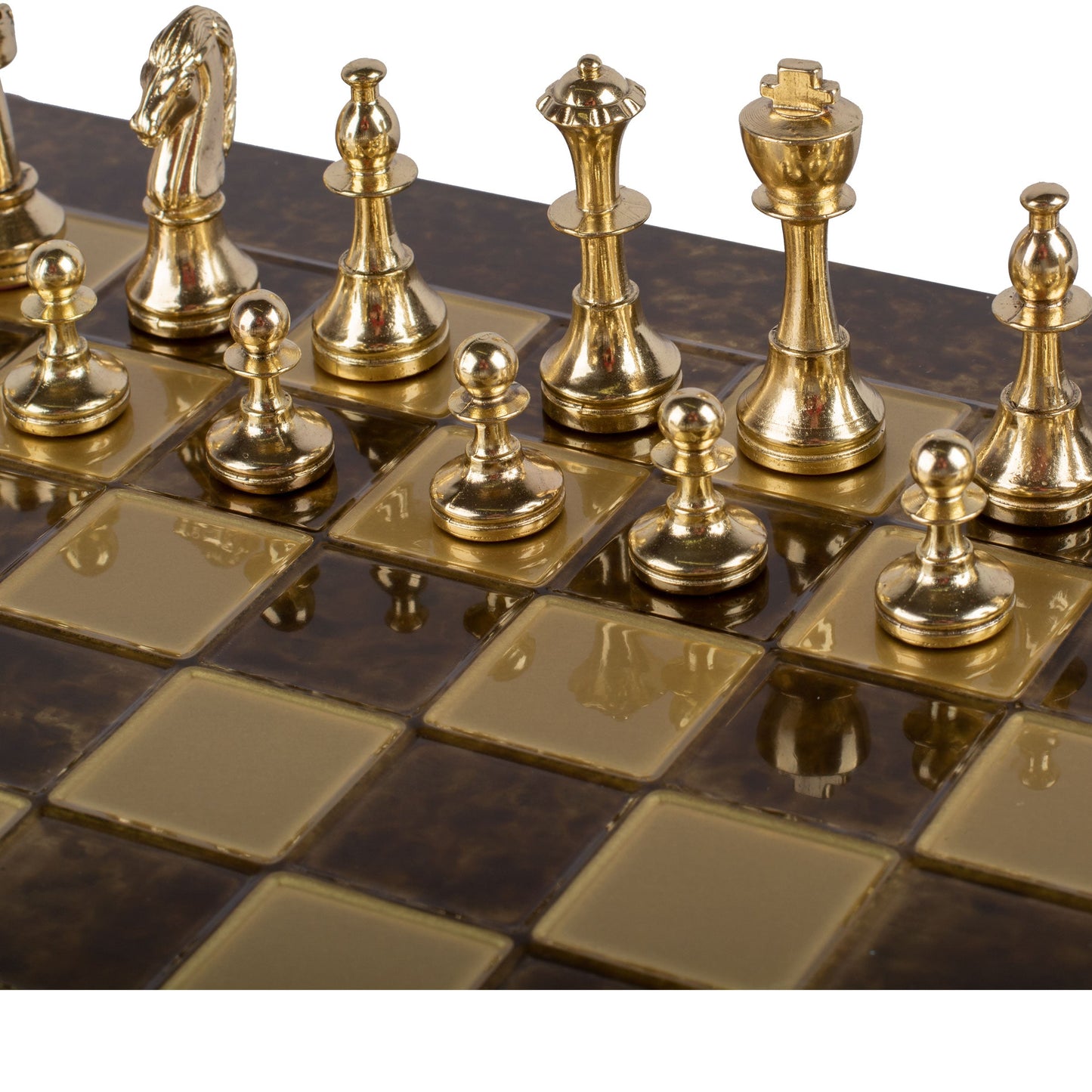 CLASSIC METAL STAUNTON CHESS SET with gold/silver chessmen and bronze chessboard 36 x 36cm (Medium) - Premium Chess from MANOPOULOS Chess & Backgammon - Just €210! Shop now at MANOPOULOS Chess & Backgammon