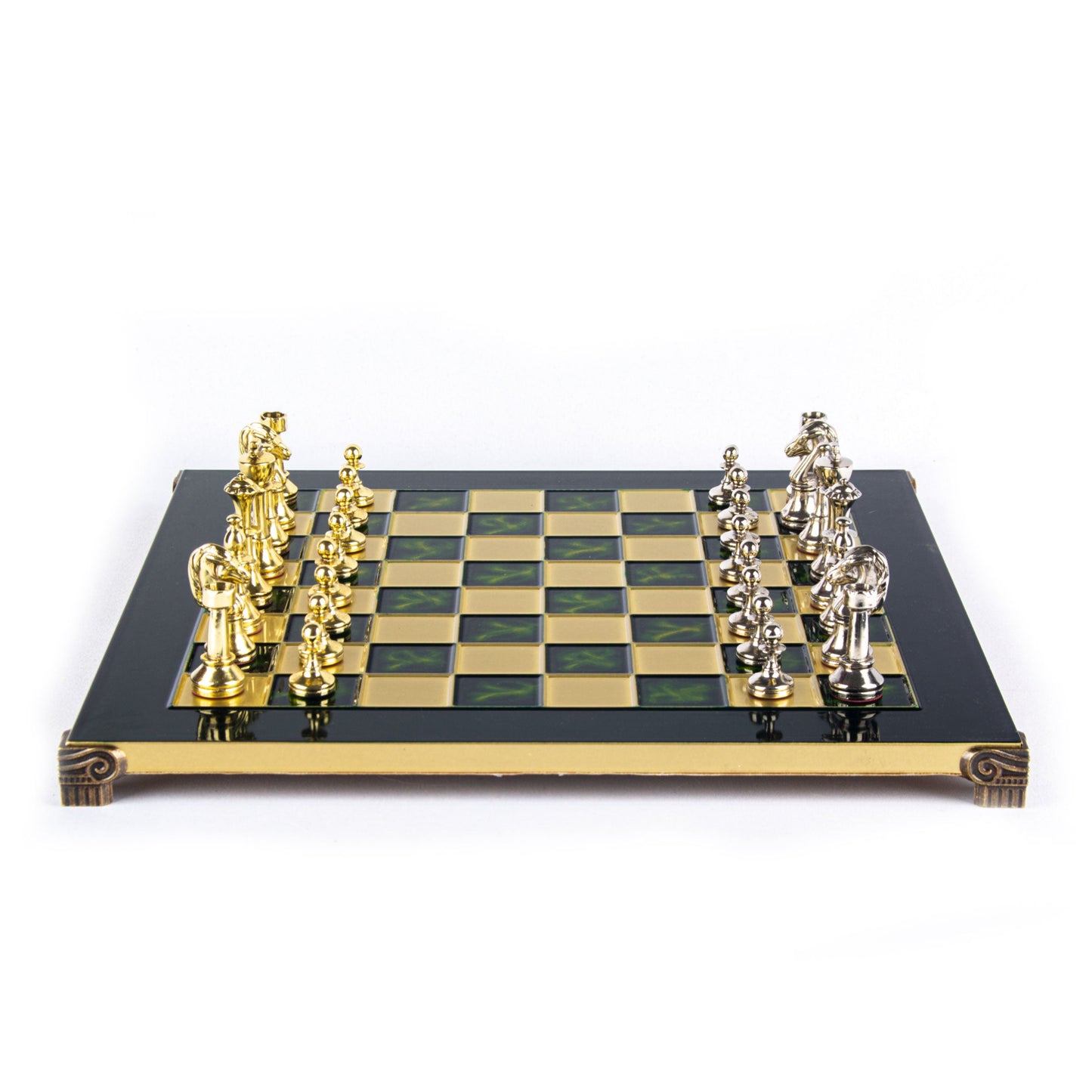 CLASSIC METAL STAUNTON CHESS SET with gold/silver chessmen and bronze chessboard 36 x 36cm (Medium) - Premium Chess from MANOPOULOS Chess & Backgammon - Just €210! Shop now at MANOPOULOS Chess & Backgammon