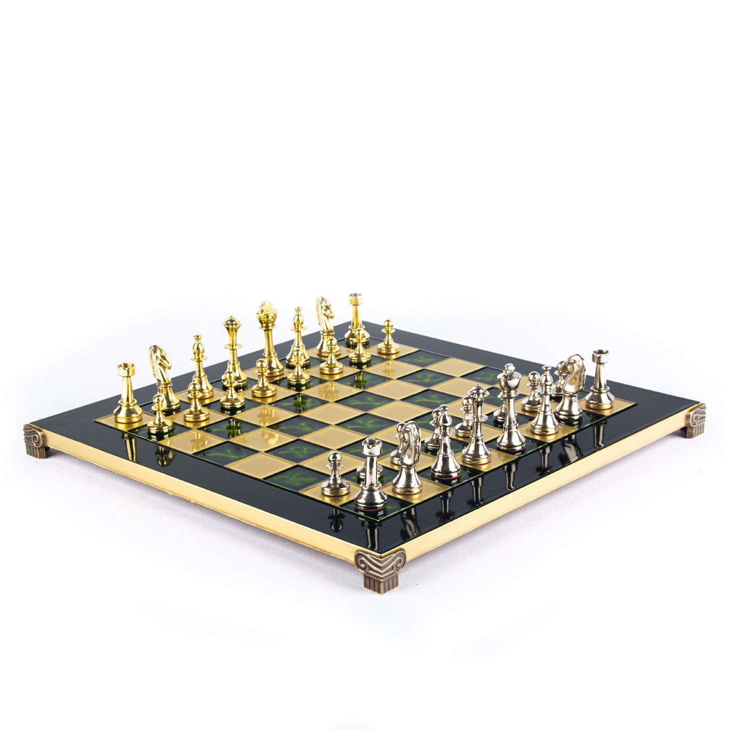 CLASSIC METAL STAUNTON CHESS SET with gold/silver chessmen and bronze chessboard 36 x 36cm (Medium) - Premium Chess from MANOPOULOS Chess & Backgammon - Just €210! Shop now at MANOPOULOS Chess & Backgammon