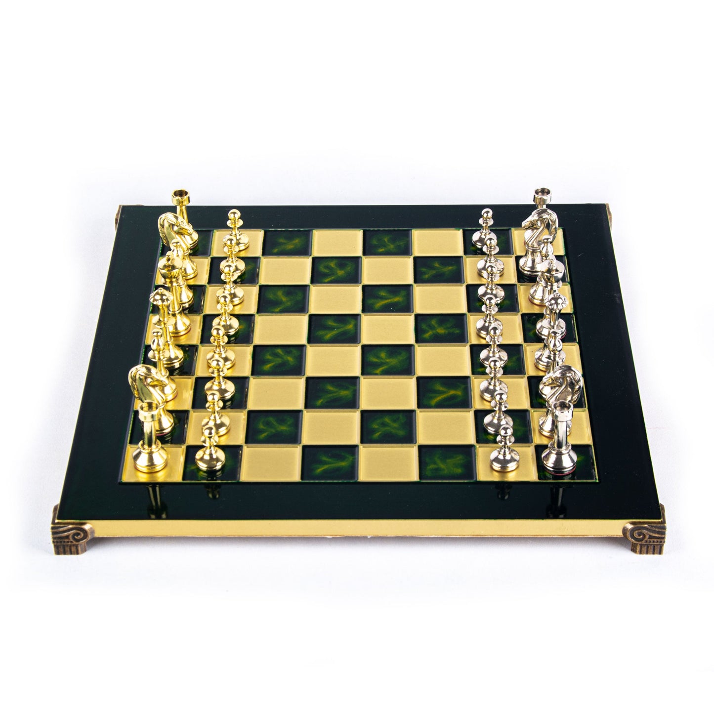 CLASSIC METAL STAUNTON CHESS SET with gold/silver chessmen and bronze chessboard 36 x 36cm (Medium) - Premium Chess from MANOPOULOS Chess & Backgammon - Just €210! Shop now at MANOPOULOS Chess & Backgammon