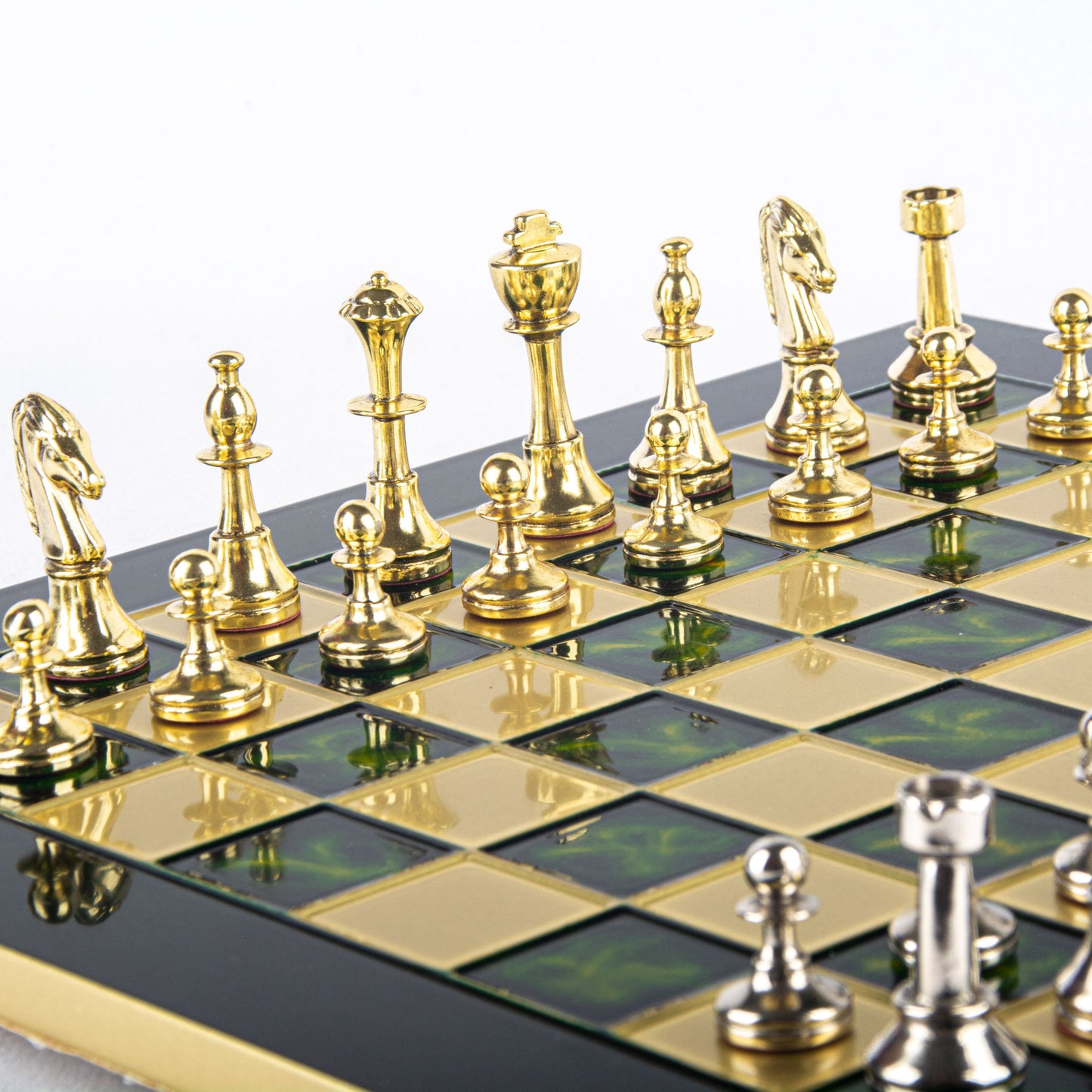 CLASSIC METAL STAUNTON CHESS SET with gold/silver chessmen and bronze chessboard 36 x 36cm (Medium) - Premium Chess from MANOPOULOS Chess & Backgammon - Just €210! Shop now at MANOPOULOS Chess & Backgammon
