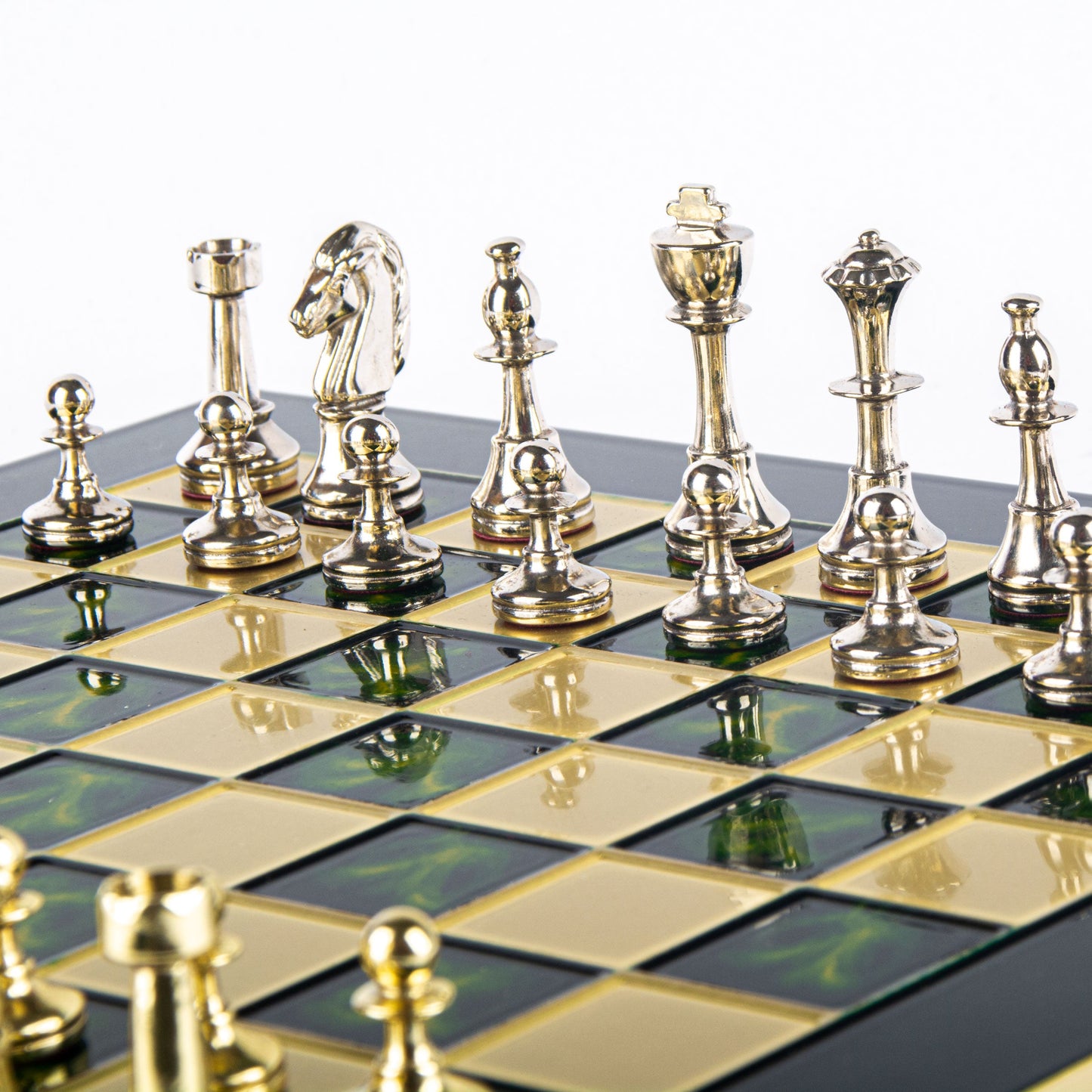 CLASSIC METAL STAUNTON CHESS SET with gold/silver chessmen and bronze chessboard 36 x 36cm (Medium) - Premium Chess from MANOPOULOS Chess & Backgammon - Just €210! Shop now at MANOPOULOS Chess & Backgammon