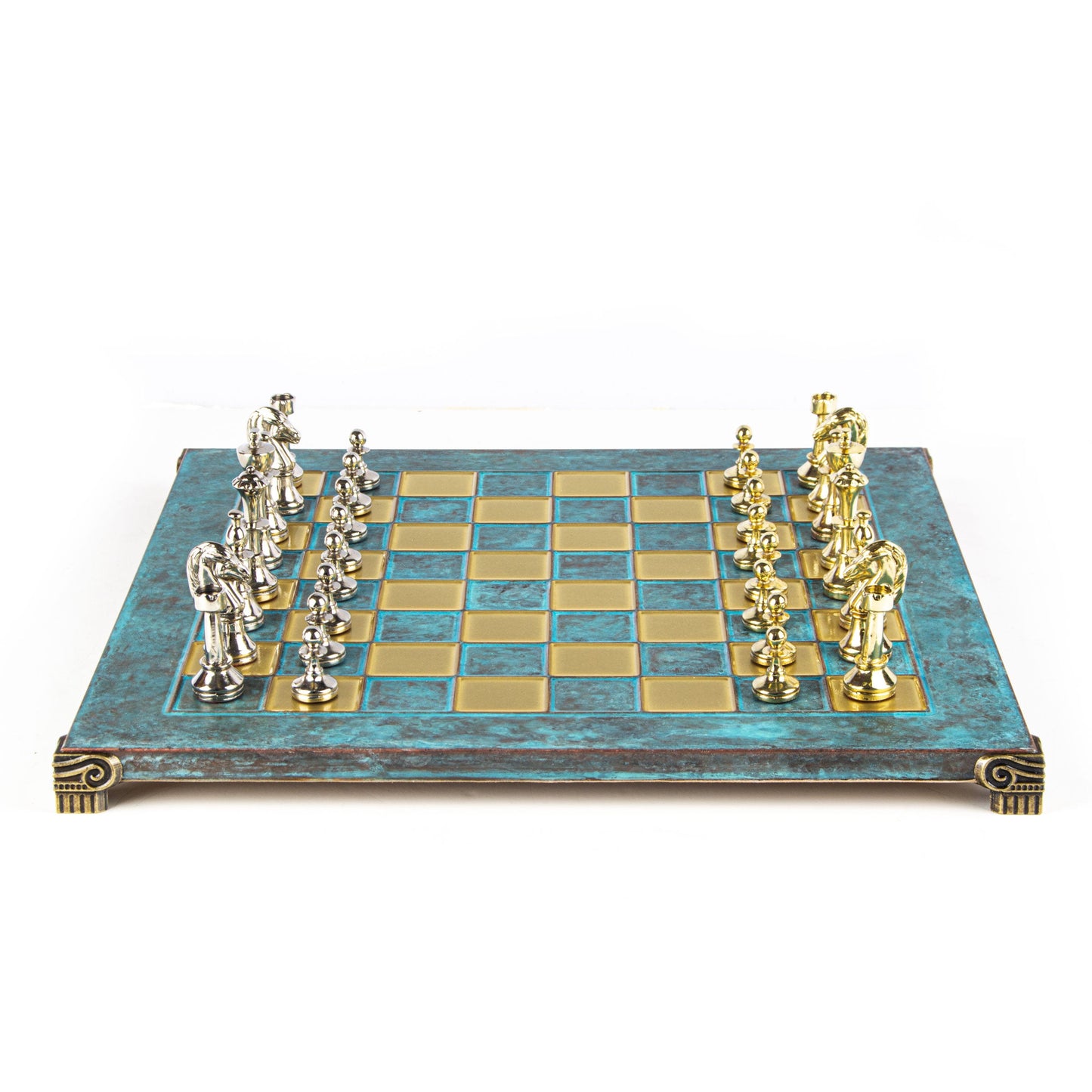 CLASSIC METAL STAUNTON CHESS SET with gold/silver chessmen and bronze chessboard 36 x 36cm (Medium) - Premium Chess from MANOPOULOS Chess & Backgammon - Just €210! Shop now at MANOPOULOS Chess & Backgammon