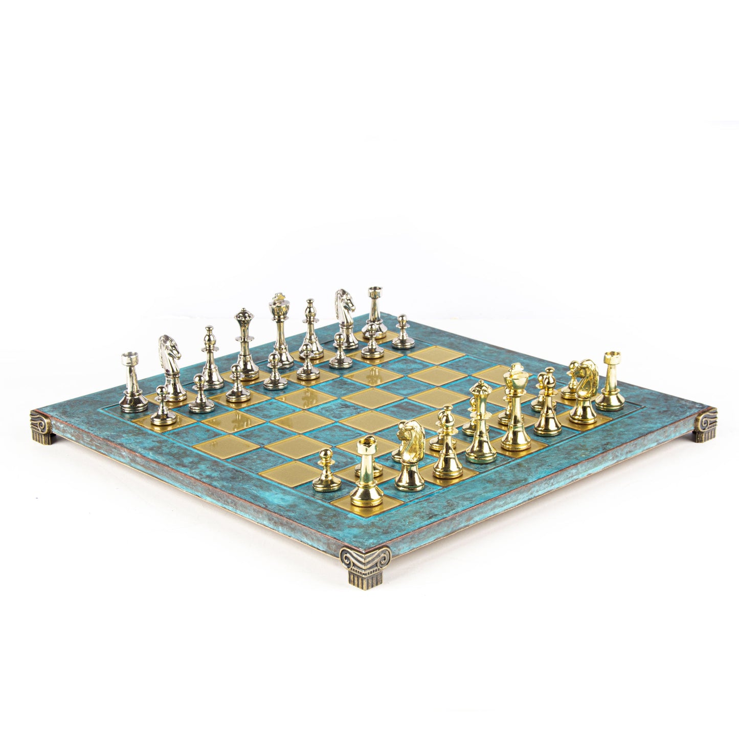 CLASSIC METAL STAUNTON CHESS SET with gold/silver chessmen and bronze chessboard 36 x 36cm (Medium) - Premium Chess from MANOPOULOS Chess & Backgammon - Just €210! Shop now at MANOPOULOS Chess & Backgammon