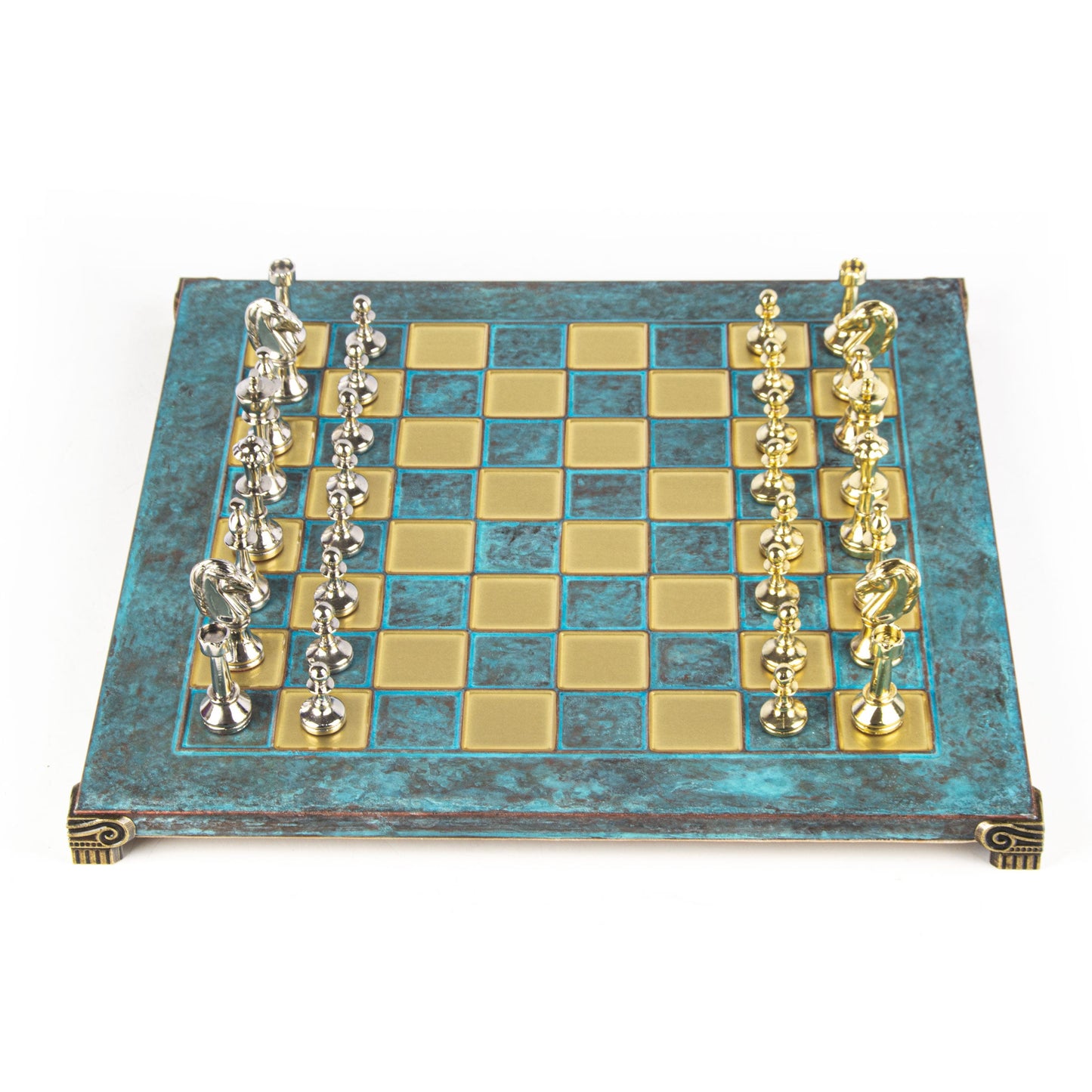 CLASSIC METAL STAUNTON CHESS SET with gold/silver chessmen and bronze chessboard 36 x 36cm (Medium) - Premium Chess from MANOPOULOS Chess & Backgammon - Just €210! Shop now at MANOPOULOS Chess & Backgammon