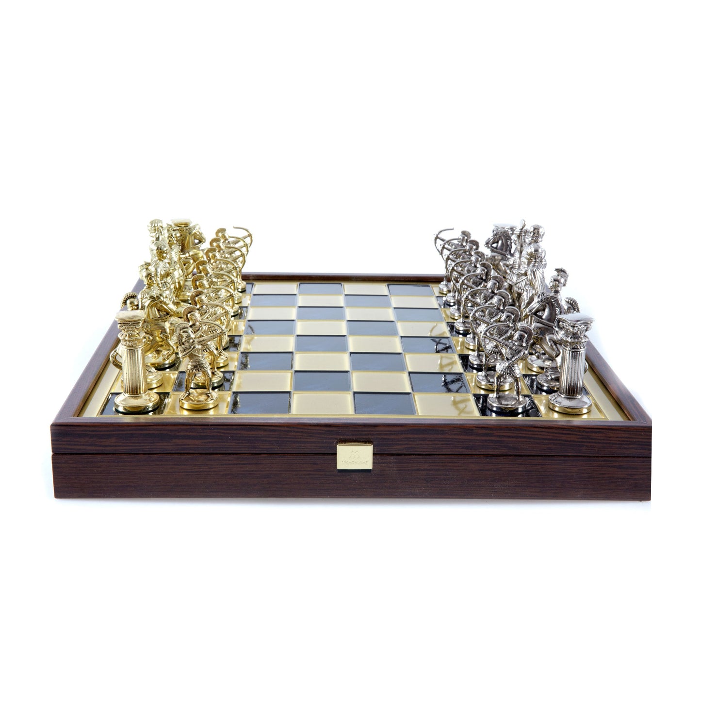 ARCHERS CHESS SET in wooden box with gold/silver chessmen and bronze chessboard (Large) - Premium Chess from MANOPOULOS Chess & Backgammon - Just €239! Shop now at MANOPOULOS Chess & Backgammon