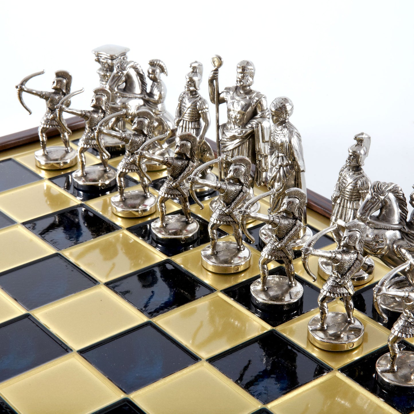 ARCHERS CHESS SET in wooden box with gold/silver chessmen and bronze chessboard (Large) - Premium Chess from MANOPOULOS Chess & Backgammon - Just €239! Shop now at MANOPOULOS Chess & Backgammon