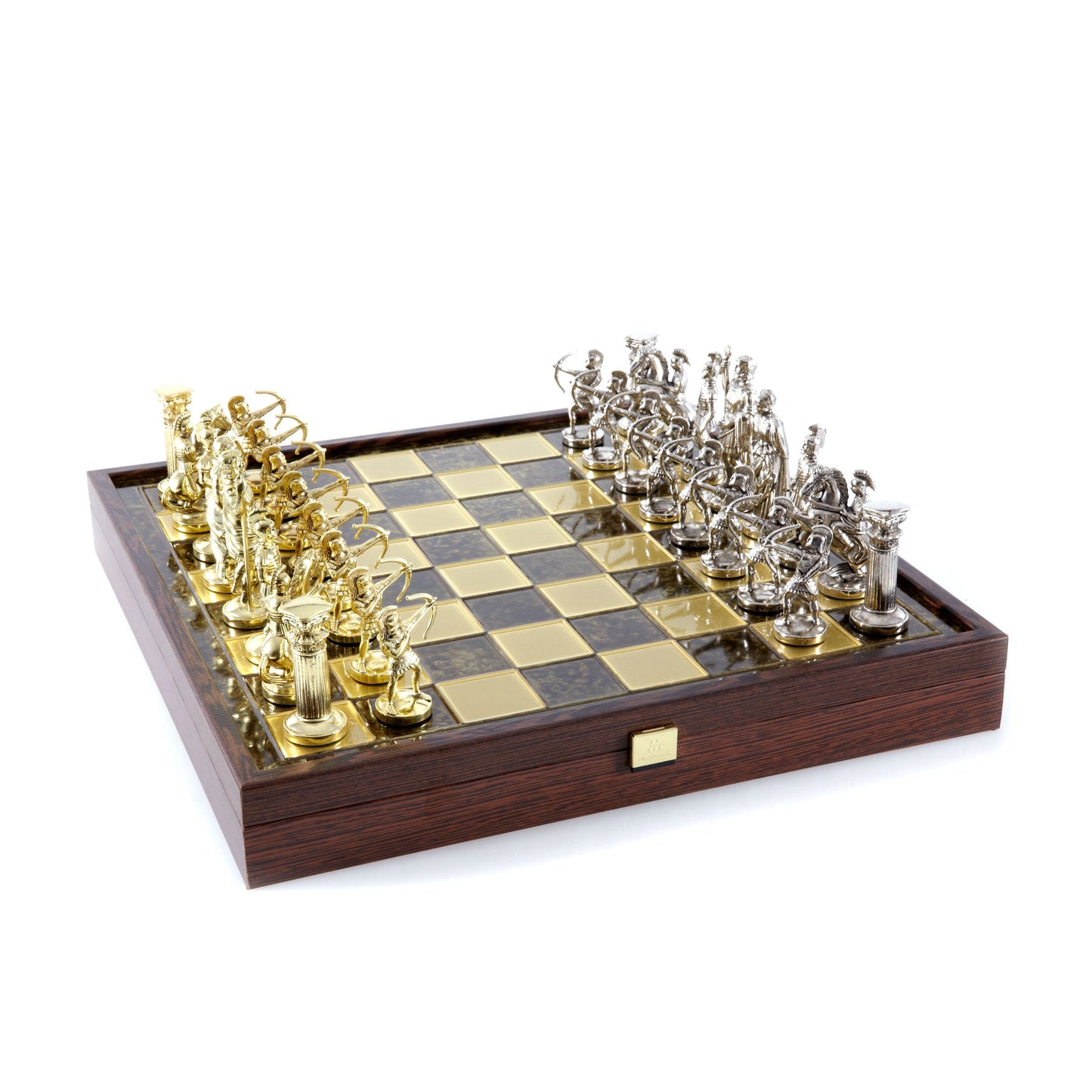 ARCHERS CHESS SET in wooden box with gold/silver chessmen and bronze chessboard (Large) - Premium Chess from MANOPOULOS Chess & Backgammon - Just €239! Shop now at MANOPOULOS Chess & Backgammon