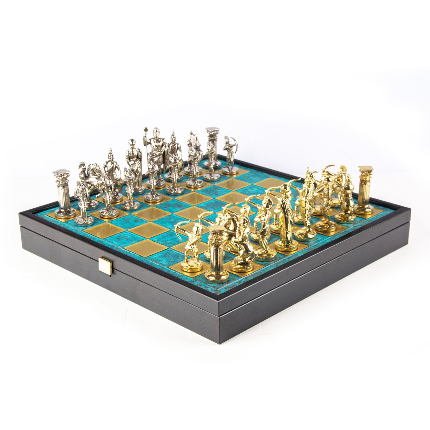 ARCHERS CHESS SET in wooden box with gold/silver chessmen and bronze chessboard (Large) - Premium Chess from MANOPOULOS Chess & Backgammon - Just €239! Shop now at MANOPOULOS Chess & Backgammon
