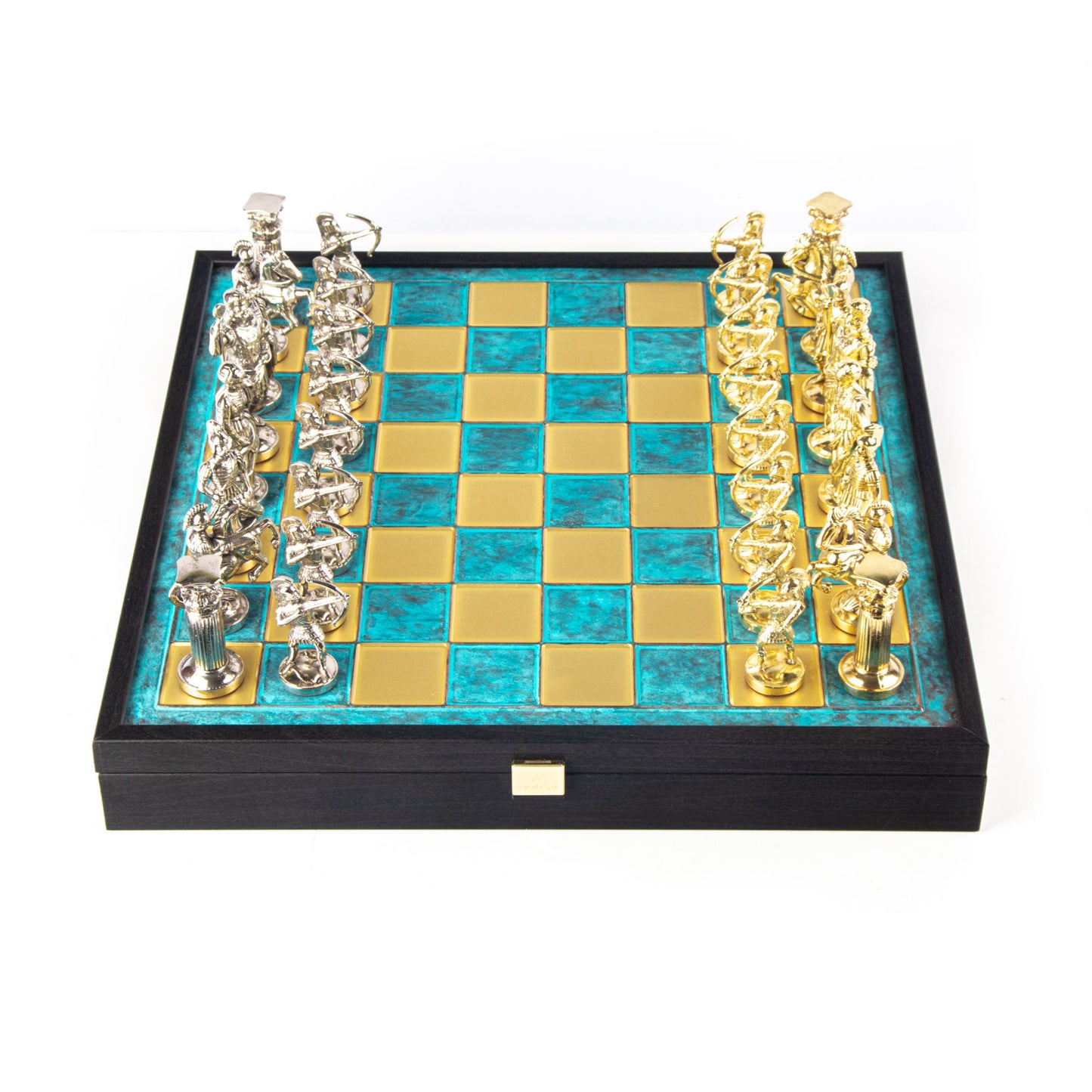 ARCHERS CHESS SET in wooden box with gold/silver chessmen and bronze chessboard (Large) - Premium Chess from MANOPOULOS Chess & Backgammon - Just €239! Shop now at MANOPOULOS Chess & Backgammon