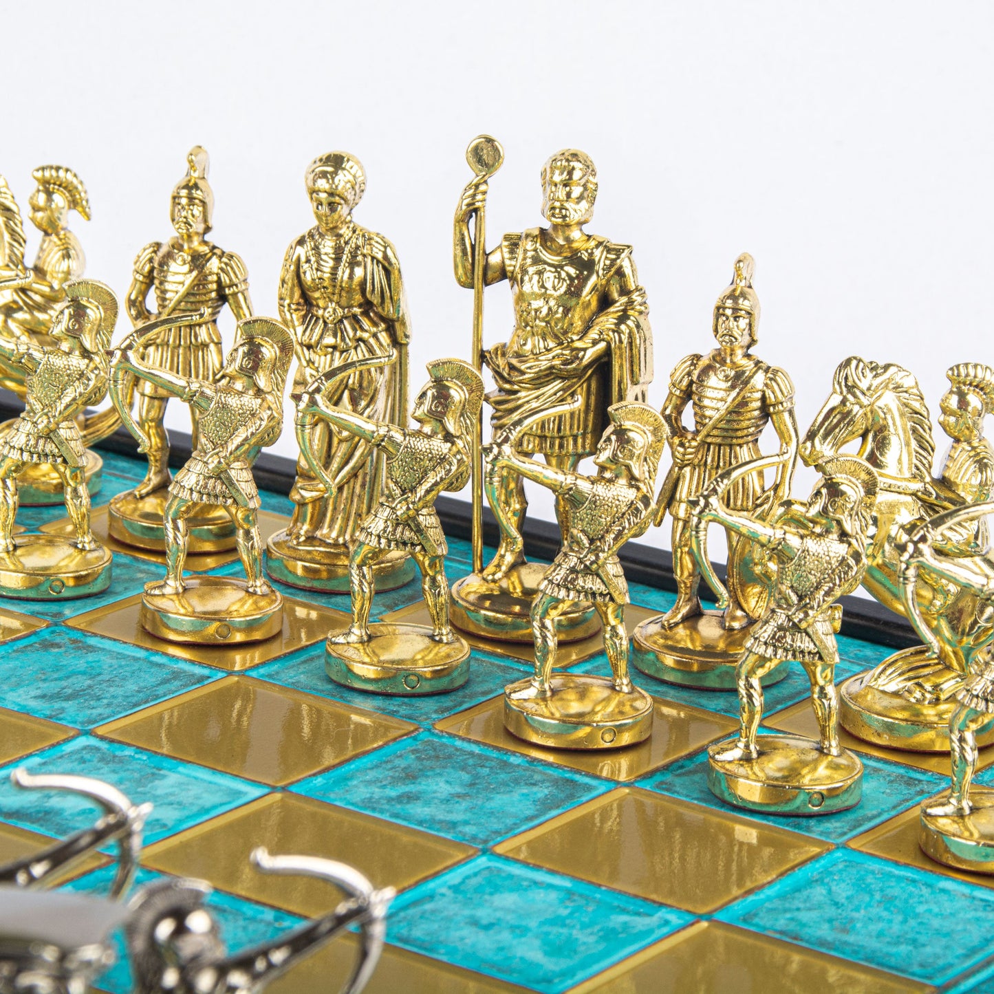 ARCHERS CHESS SET in wooden box with gold/silver chessmen and bronze chessboard (Large) - Premium Chess from MANOPOULOS Chess & Backgammon - Just €239! Shop now at MANOPOULOS Chess & Backgammon