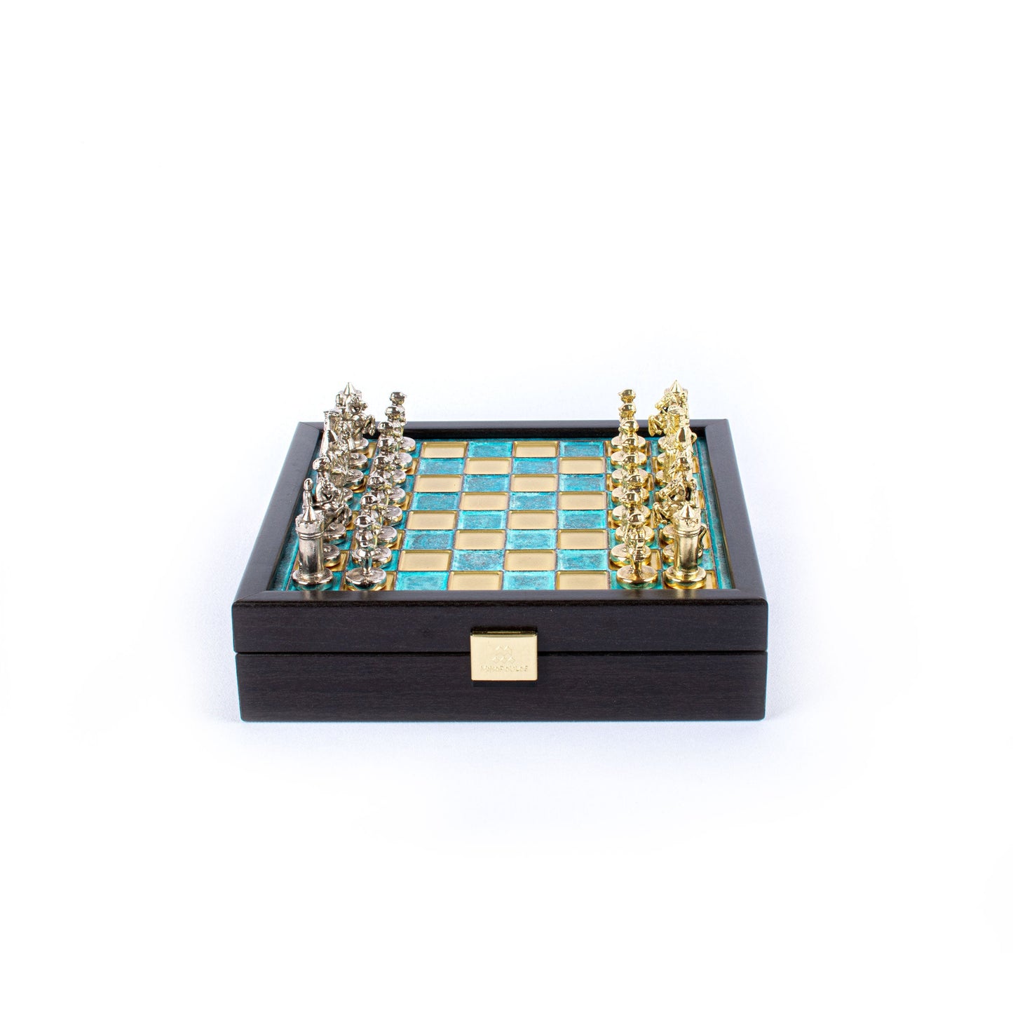 BYZANTINE EMPIRE CHESS SET In Wooden Box With Storage with gold/silver chessmen and bronze chessboard 20 x 20cm (Extra Small) - Premium Chess from MANOPOULOS Chess & Backgammon - Just €79! Shop now at MANOPOULOS Chess & Backgammon