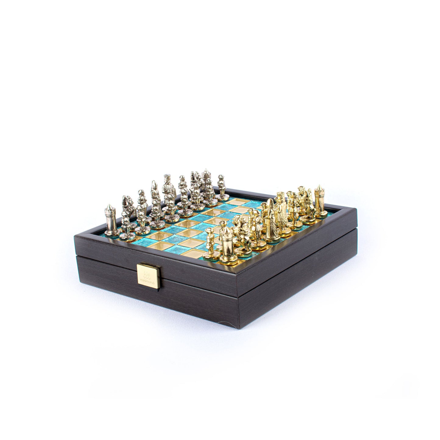 BYZANTINE EMPIRE CHESS SET In Wooden Box With Storage with gold/silver chessmen and bronze chessboard 20 x 20cm (Extra Small) - Premium Chess from MANOPOULOS Chess & Backgammon - Just €79! Shop now at MANOPOULOS Chess & Backgammon