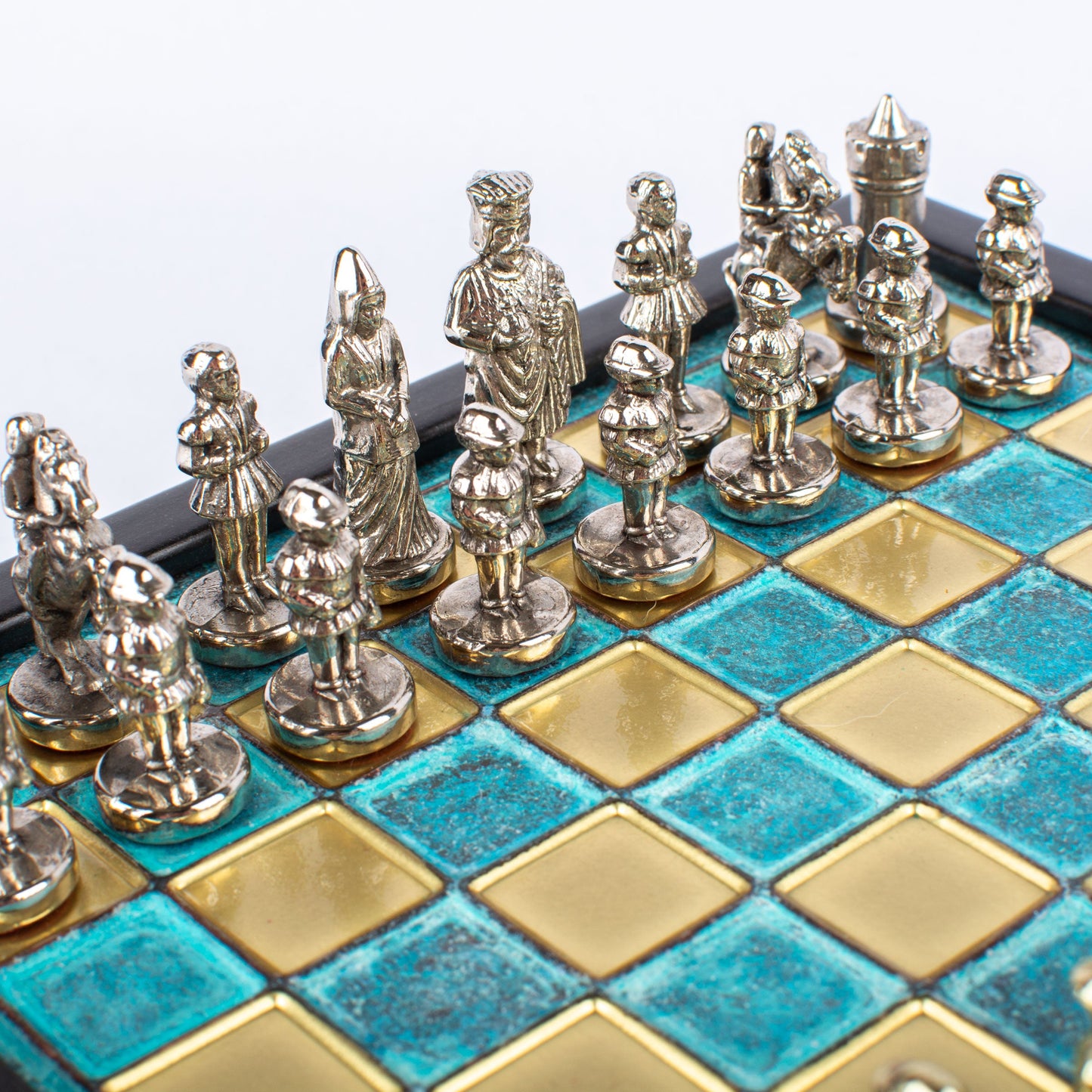 BYZANTINE EMPIRE CHESS SET In Wooden Box With Storage with gold/silver chessmen and bronze chessboard 20 x 20cm (Extra Small) - Premium Chess from MANOPOULOS Chess & Backgammon - Just €79! Shop now at MANOPOULOS Chess & Backgammon