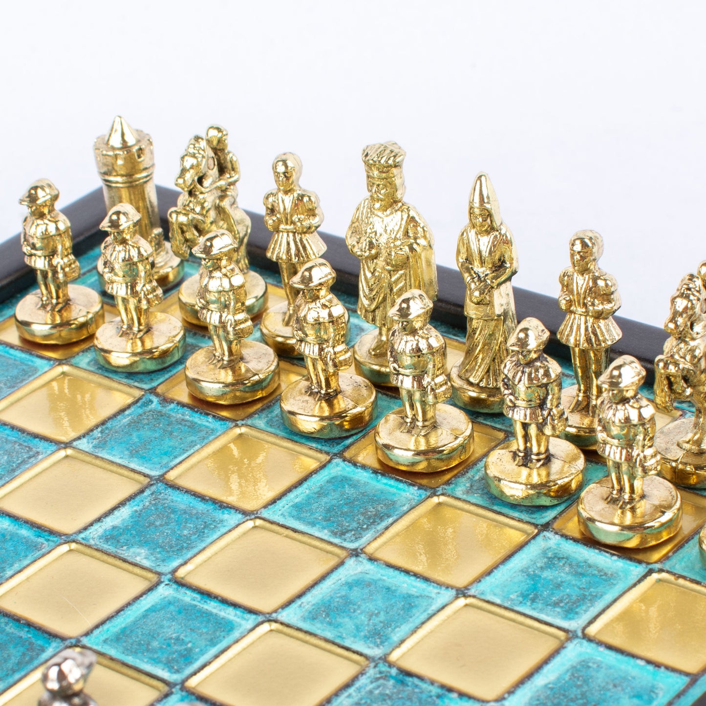 BYZANTINE EMPIRE CHESS SET In Wooden Box With Storage with gold/silver chessmen and bronze chessboard 20 x 20cm (Extra Small) - Premium Chess from MANOPOULOS Chess & Backgammon - Just €79! Shop now at MANOPOULOS Chess & Backgammon