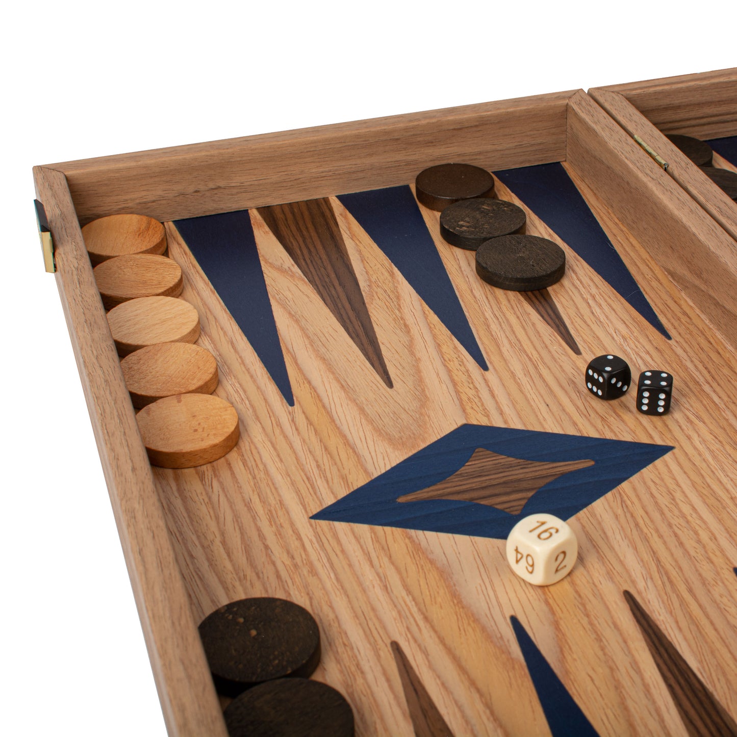 Handcrafted Oak/Blue & American Walnut Backgammon Set - Elegant Marquetry Design