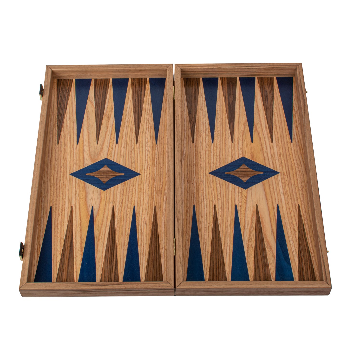 Handcrafted Oak/Blue & American Walnut Backgammon Set - Elegant Marquetry Design