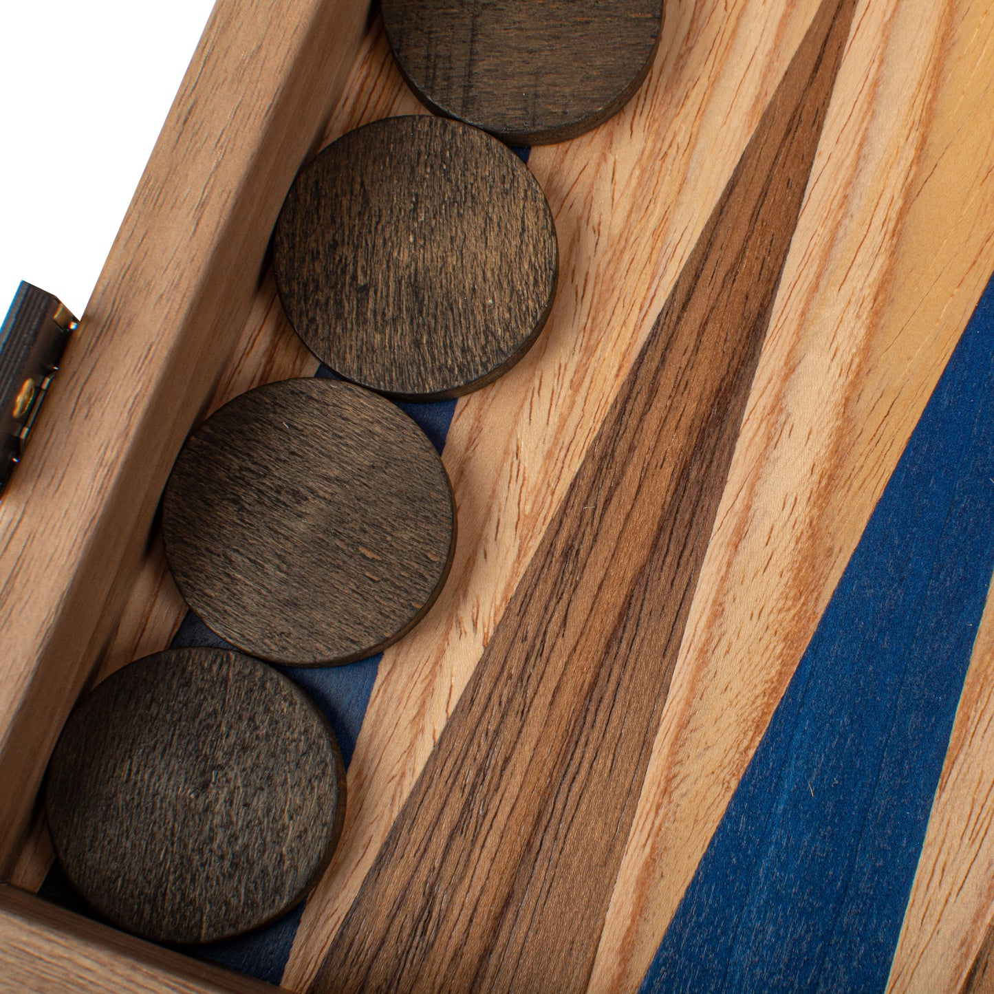 Handcrafted Oak/Blue & American Walnut Backgammon Set - Elegant Marquetry Design