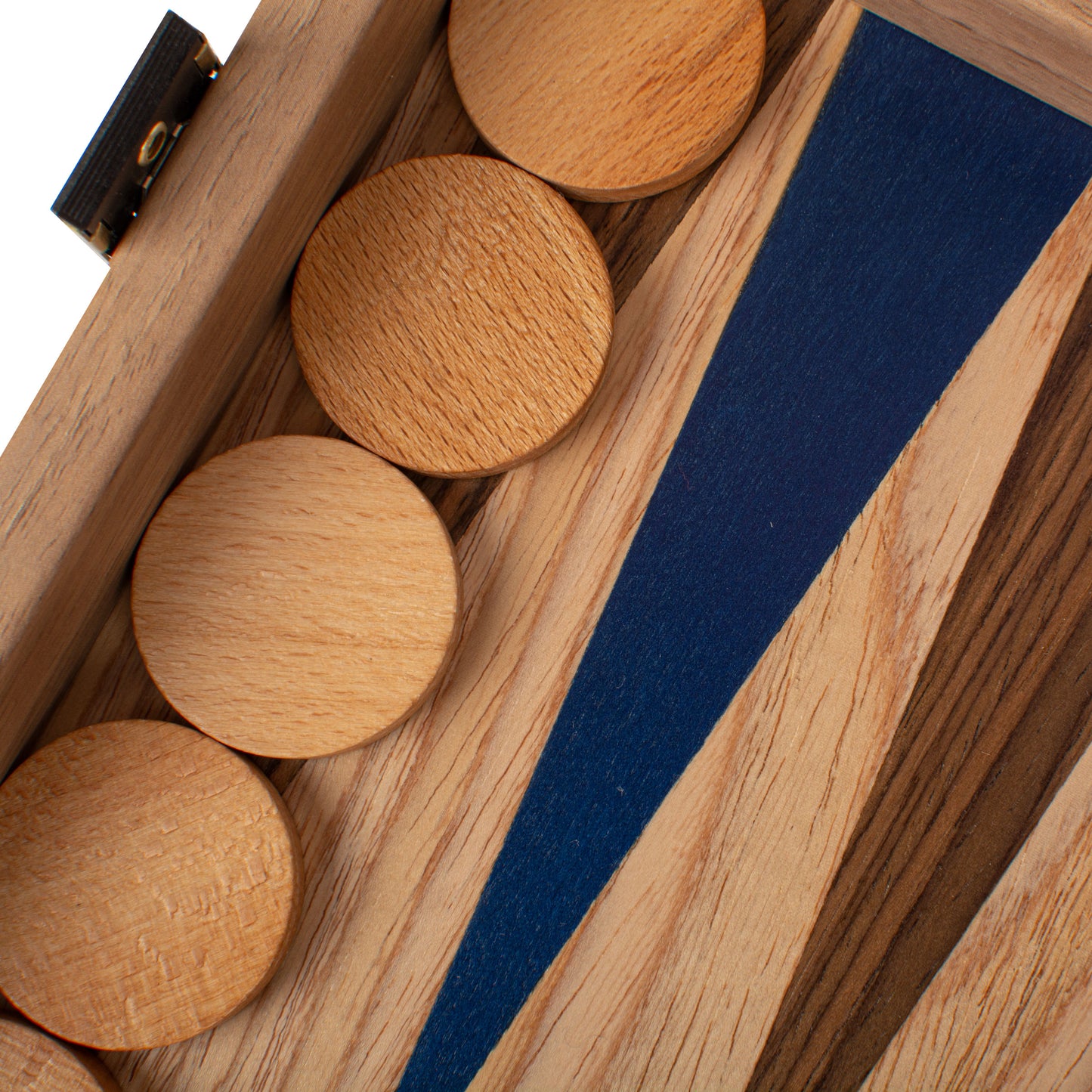 Handcrafted Oak/Blue & American Walnut Backgammon Set - Elegant Marquetry Design
