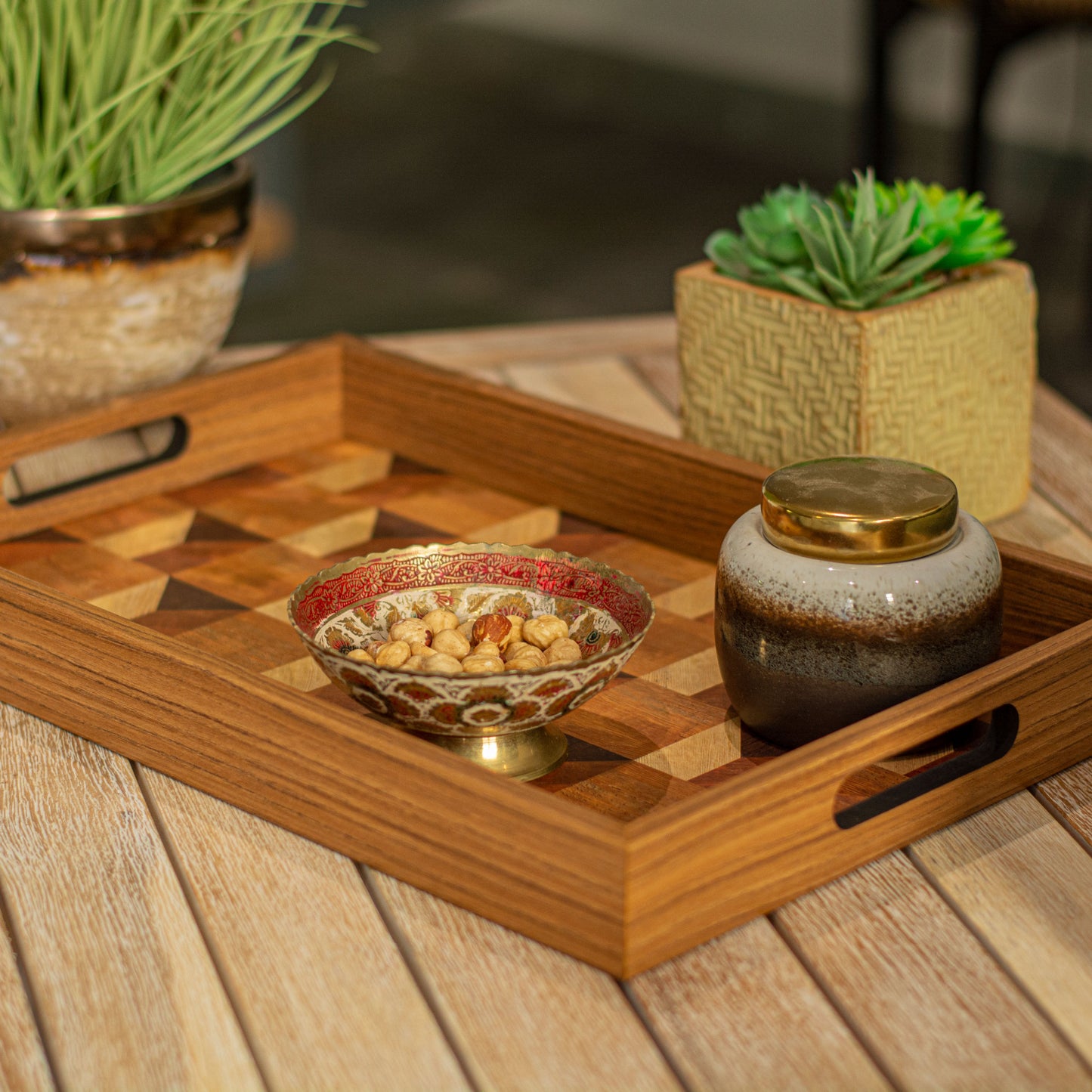 Luxury Wood Motif Design Wooden Tray - Handcrafted Decorative Design