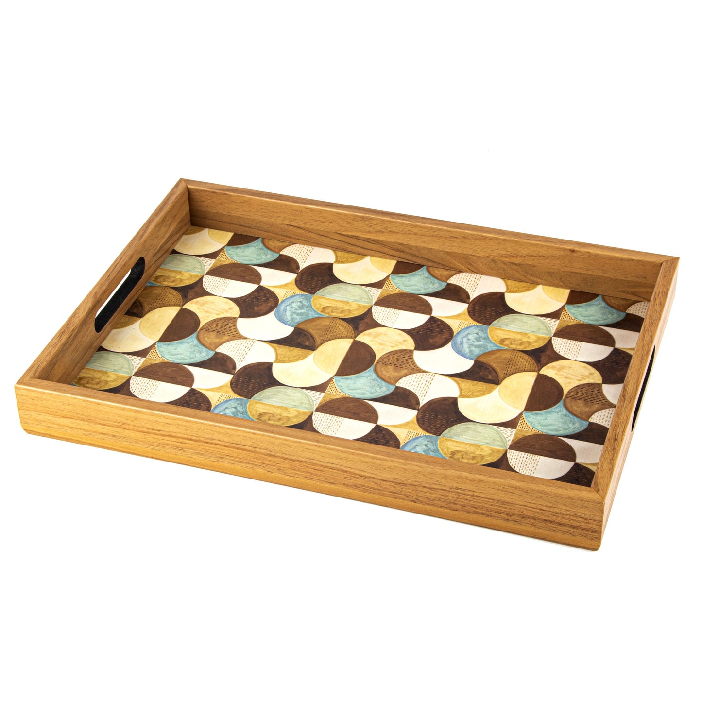 Handcrafted Wooden Tray with Art Deco Turquoise Design - Elegant Home Decor - Premium Decorative Objects from MANOPOULOS Chess & Backgammon - Just €25! Shop now at MANOPOULOS Chess & Backgammon