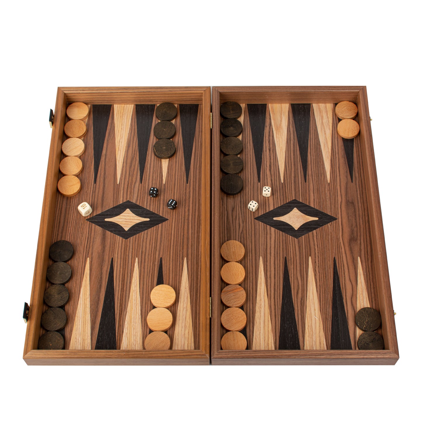Handcrafted Walnut 3-in-1 Chess, Backgammon, and Checkers Set - Elegant Marquetry Design