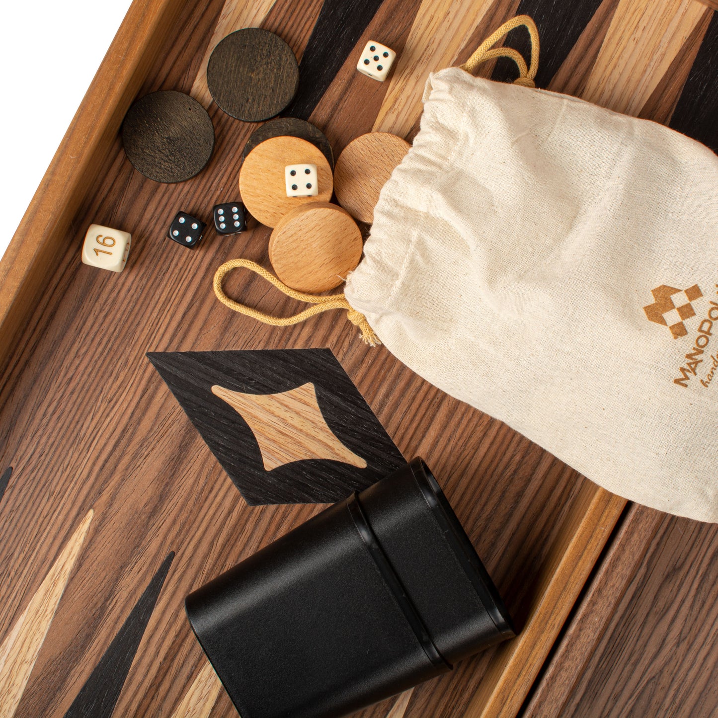 Handcrafted Walnut 3-in-1 Chess, Backgammon, and Checkers Set - Elegant Marquetry Design