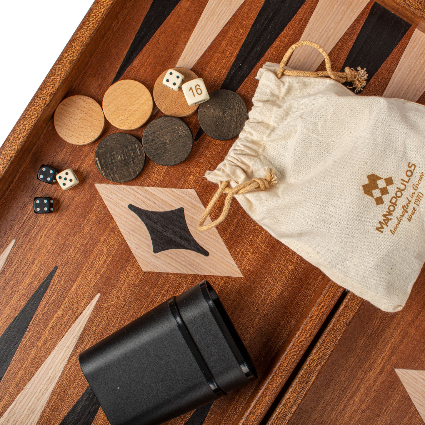Handcrafted Mahogany 3-in-1 Chess, Backgammon, and Checkers Set - Elegant Marquetry Design