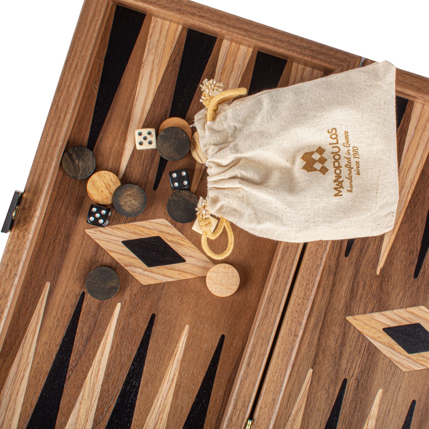 Handcrafted Walnut 3-in-1 Chess, Backgammon, and Checkers Set - Elegant Marquetry Design - Premium Backgammon from MANOPOULOS Chess & Backgammon - Just €95! Shop now at MANOPOULOS Chess & Backgammon