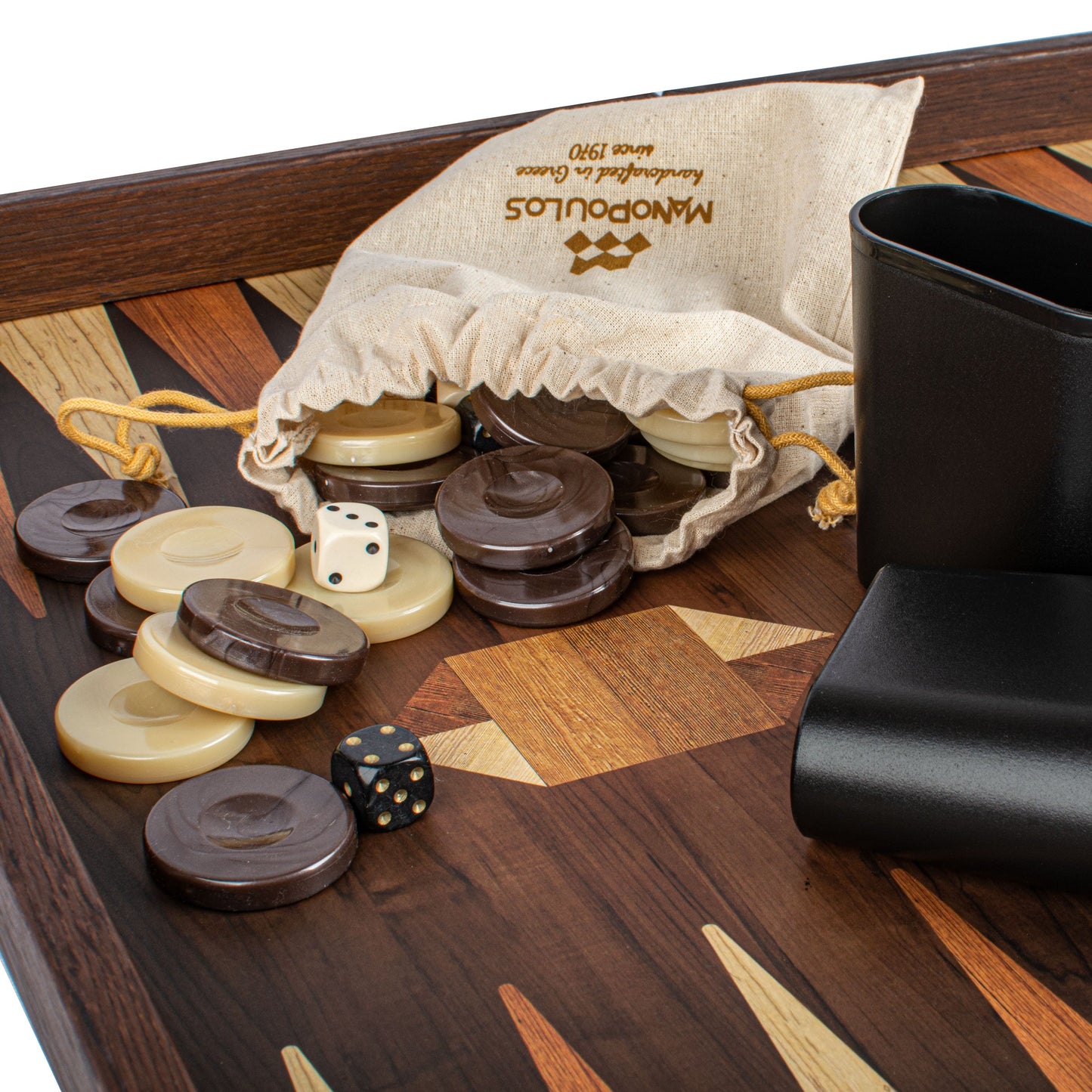 Geometrical Wood Motif Backgammon Set - Art Deco Inspired Design - Premium Backgammon from MANOPOULOS Chess & Backgammon - Just €79! Shop now at MANOPOULOS Chess & Backgammon