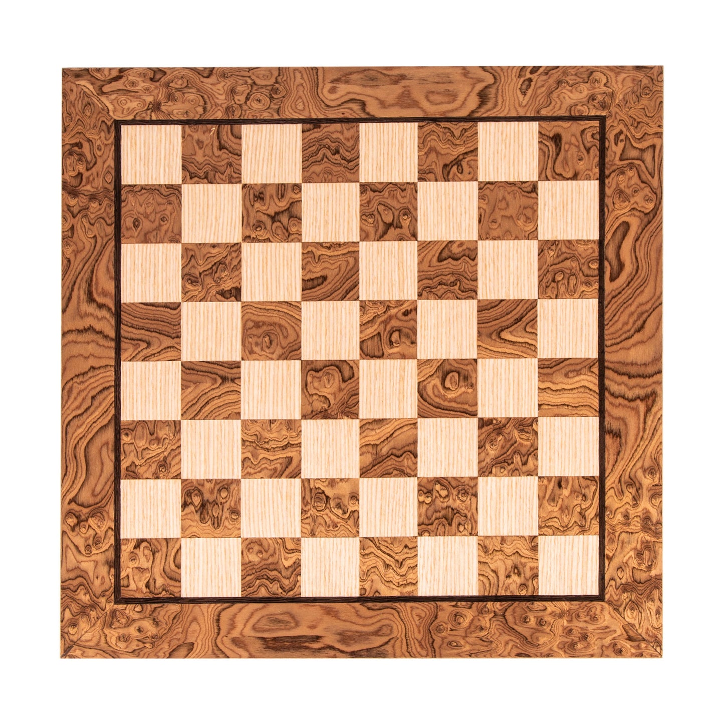 Handcrafted Walnut Burl & Oak Inlaid Chessboard - 50x50cm (Large) - Premium Chess from MANOPOULOS Chess & Backgammon - Just €117! Shop now at MANOPOULOS Chess & Backgammon