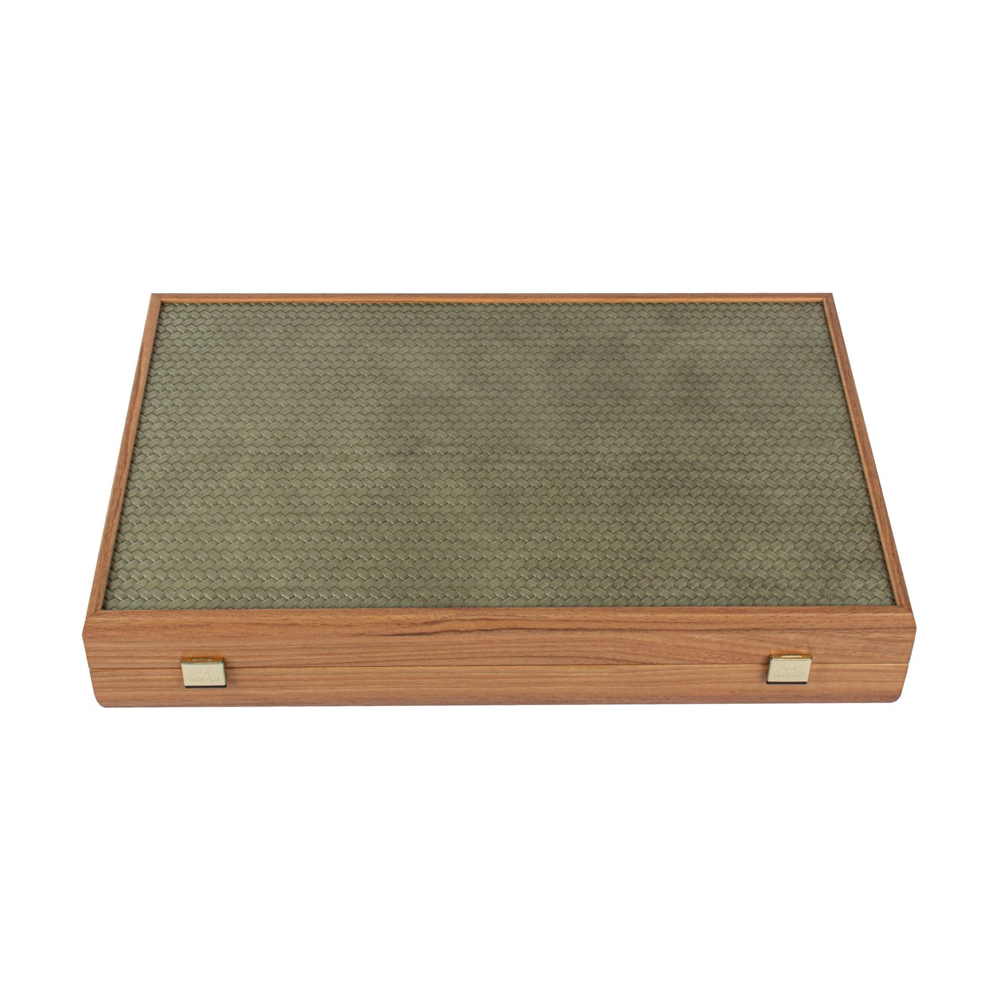 Premium Handcrafted Knitted Leather Backgammon Set in Olive Green - Premium Backgammon from MANOPOULOS Chess & Backgammon - Just €425! Shop now at MANOPOULOS Chess & Backgammon
