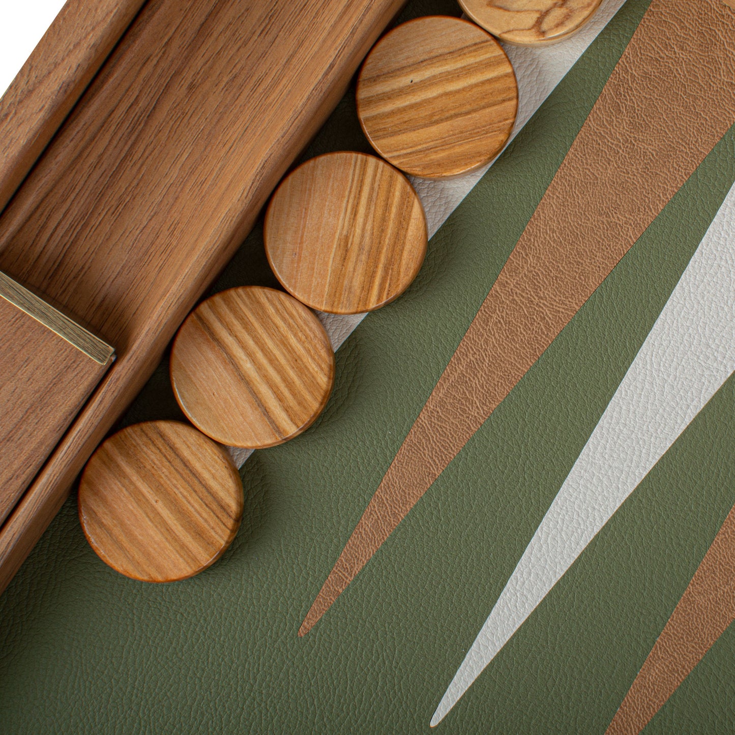 Premium Handcrafted Knitted Leather Backgammon Set in Olive Green - Premium Backgammon from MANOPOULOS Chess & Backgammon - Just €425! Shop now at MANOPOULOS Chess & Backgammon