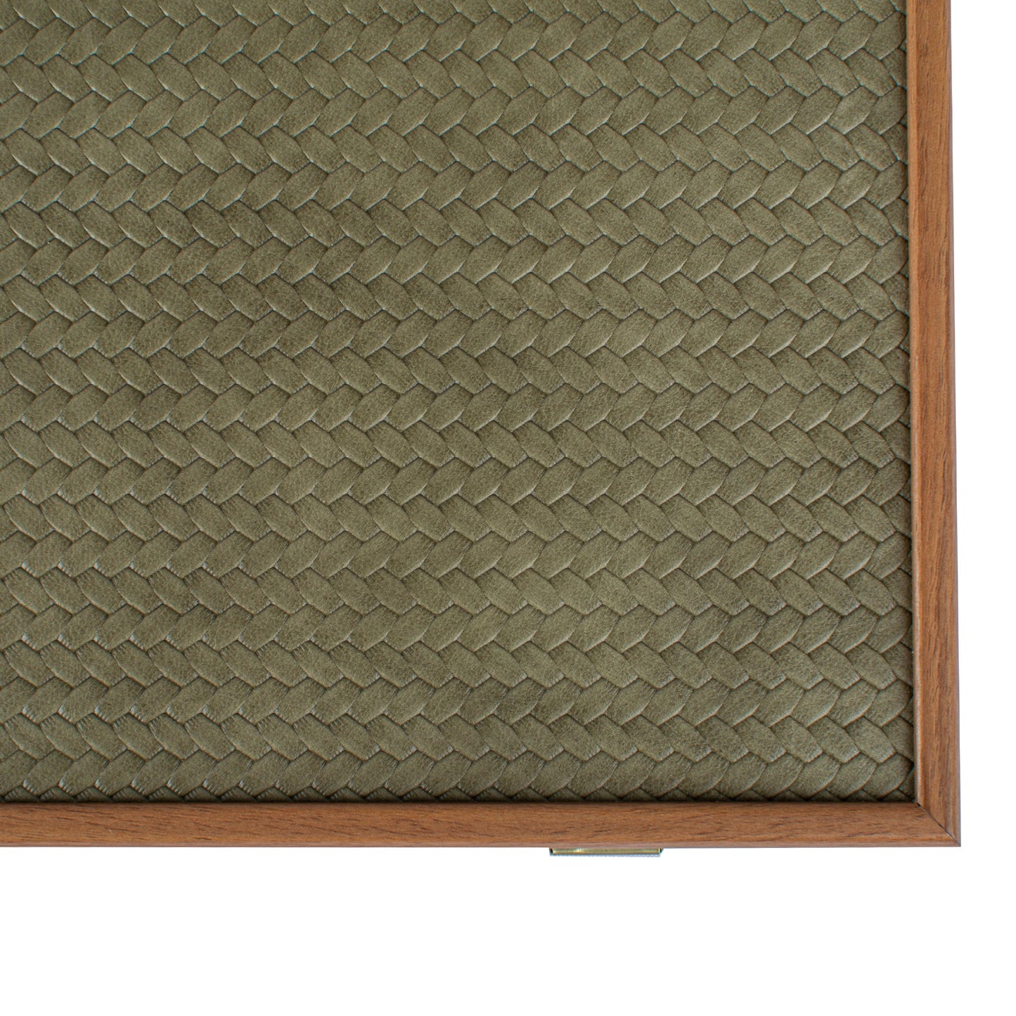 Premium Handcrafted Knitted Leather Backgammon Set in Olive Green - Premium Backgammon from MANOPOULOS Chess & Backgammon - Just €425! Shop now at MANOPOULOS Chess & Backgammon