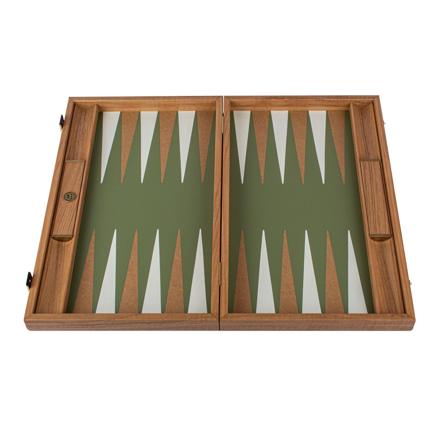 Premium Handcrafted Knitted Leather Backgammon Set in Olive Green - Premium Backgammon from MANOPOULOS Chess & Backgammon - Just €425! Shop now at MANOPOULOS Chess & Backgammon