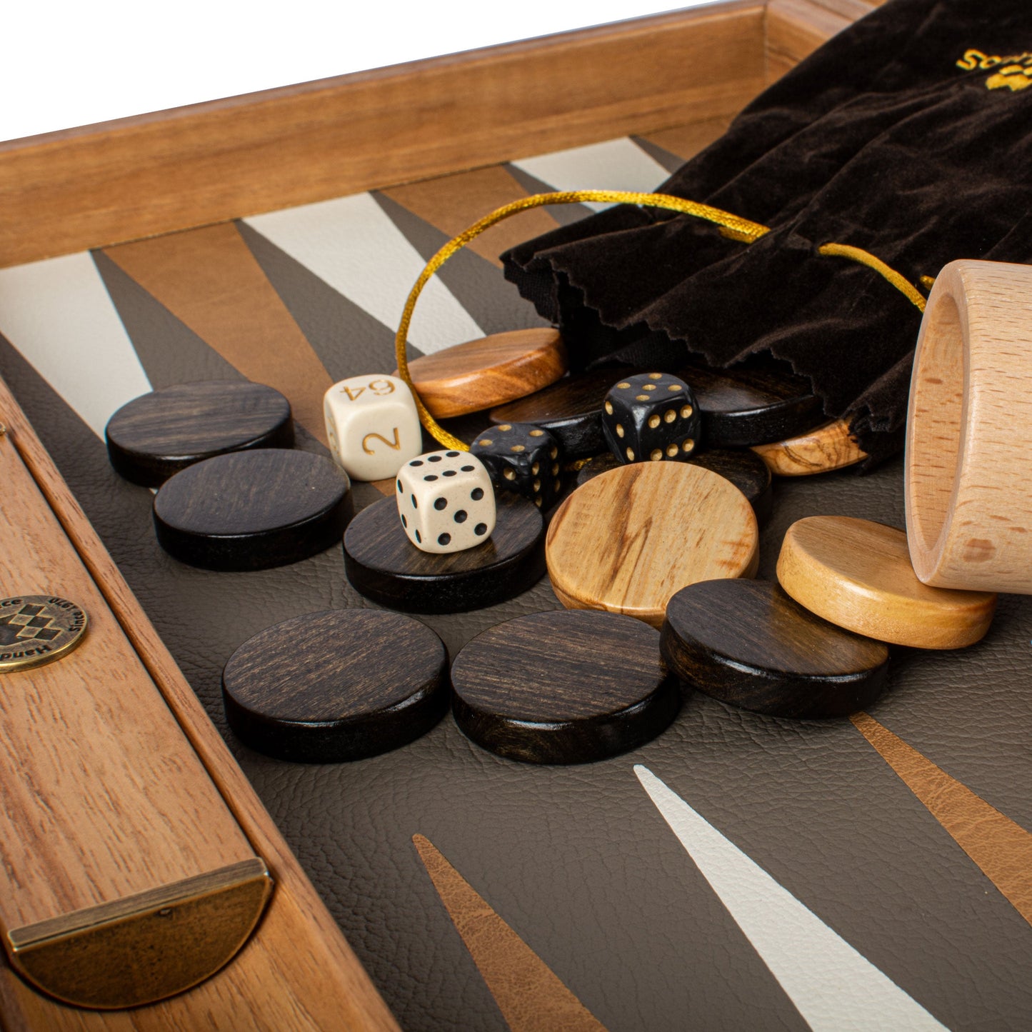 Premium Handcrafted Snake Tote in Grey and Beige Leather Backgammon Set - Premium Backgammon from MANOPOULOS Chess & Backgammon - Just €519! Shop now at MANOPOULOS Chess & Backgammon
