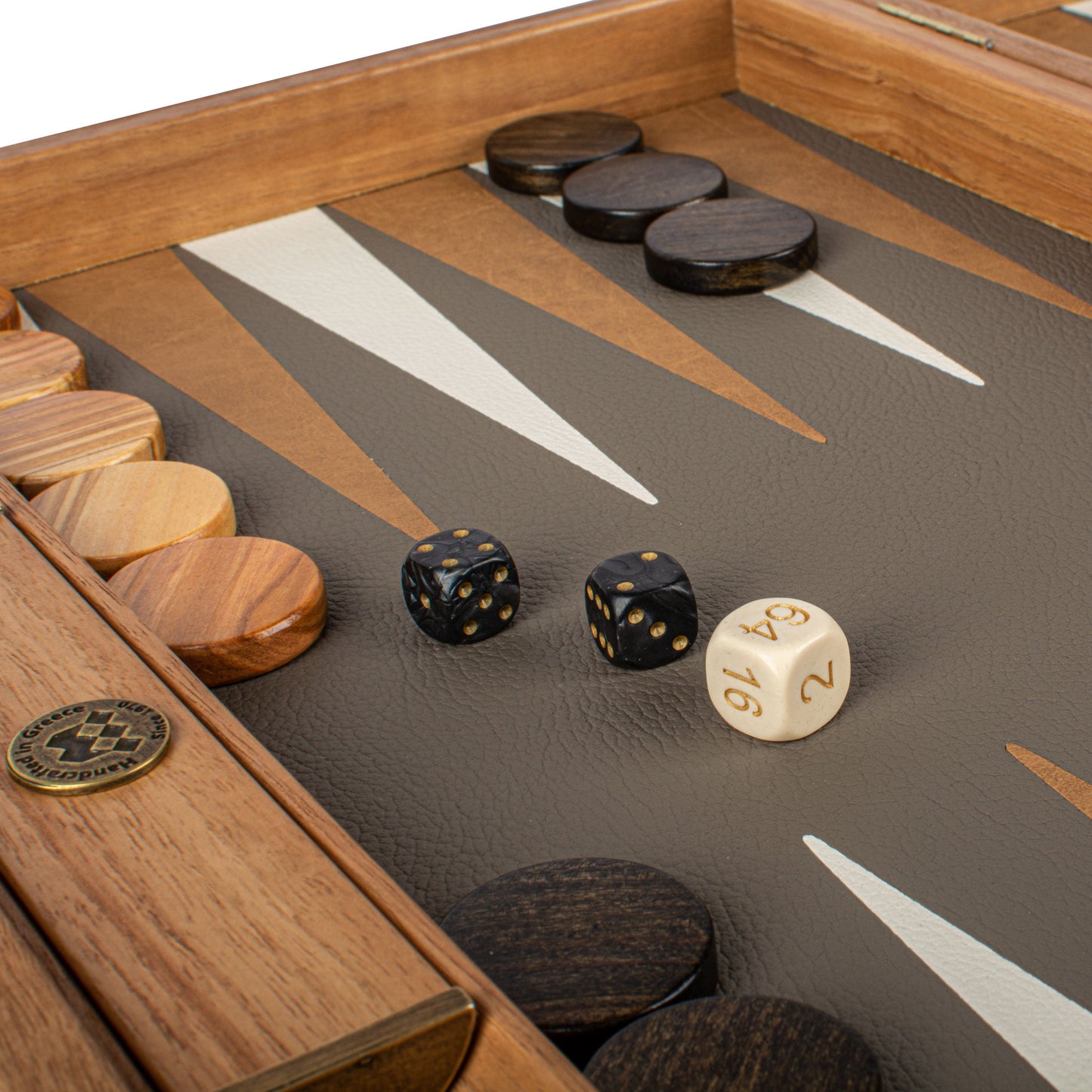 Premium Handcrafted Snake Tote in Grey and Beige Leather Backgammon Set - Premium Backgammon from MANOPOULOS Chess & Backgammon - Just €519! Shop now at MANOPOULOS Chess & Backgammon