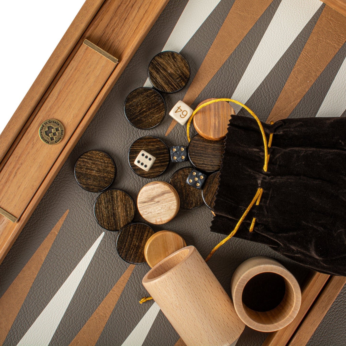 Premium Handcrafted Snake Tote in Grey and Beige Leather Backgammon Set - Premium Backgammon from MANOPOULOS Chess & Backgammon - Just €519! Shop now at MANOPOULOS Chess & Backgammon